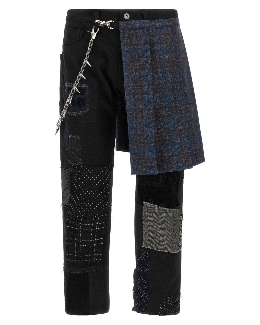 Junya Watanabe Blue Patchwork Jeans With Kilt Overlay for men