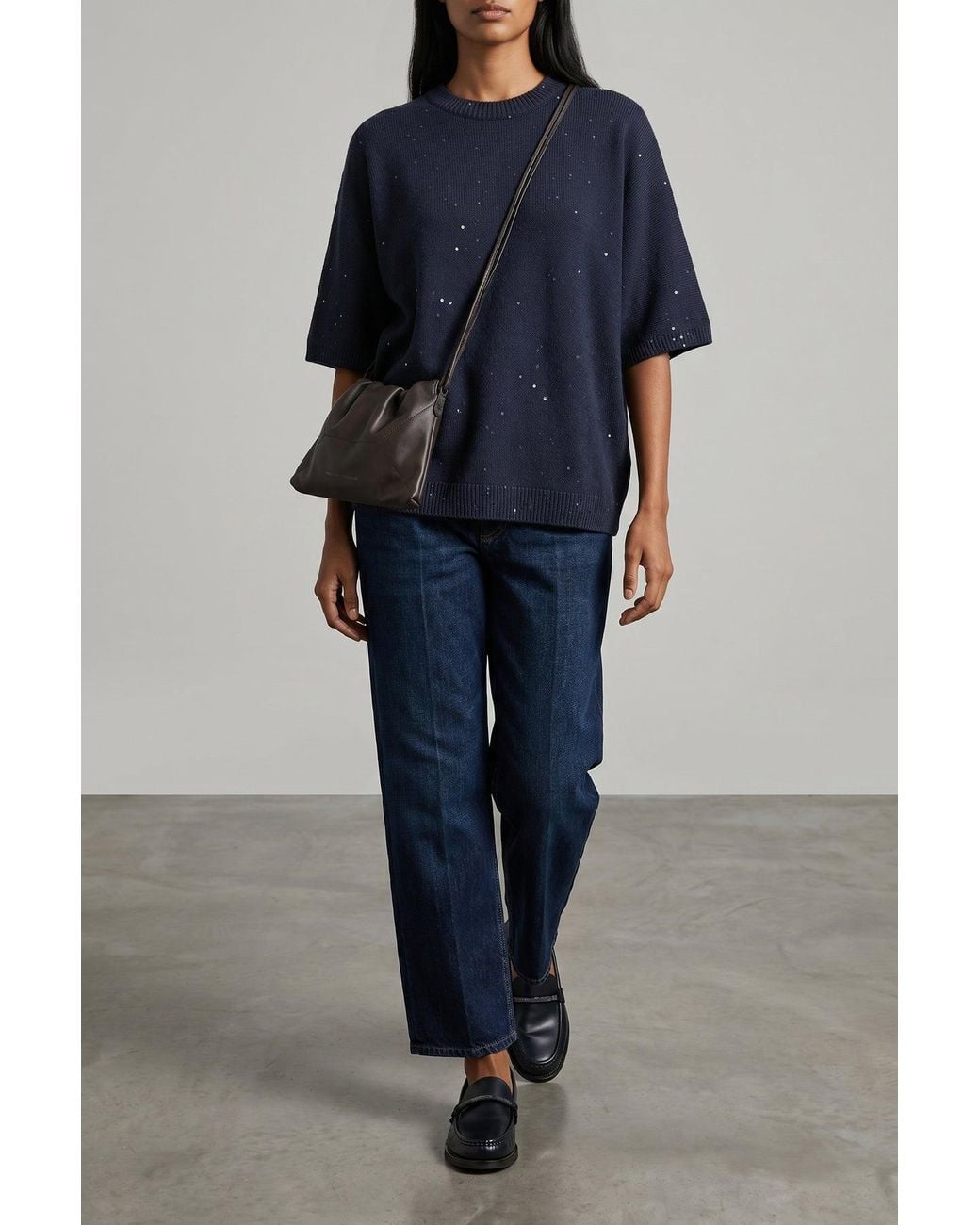 Brunello Cucinelli Gray Leather Pouch With Gathered Top