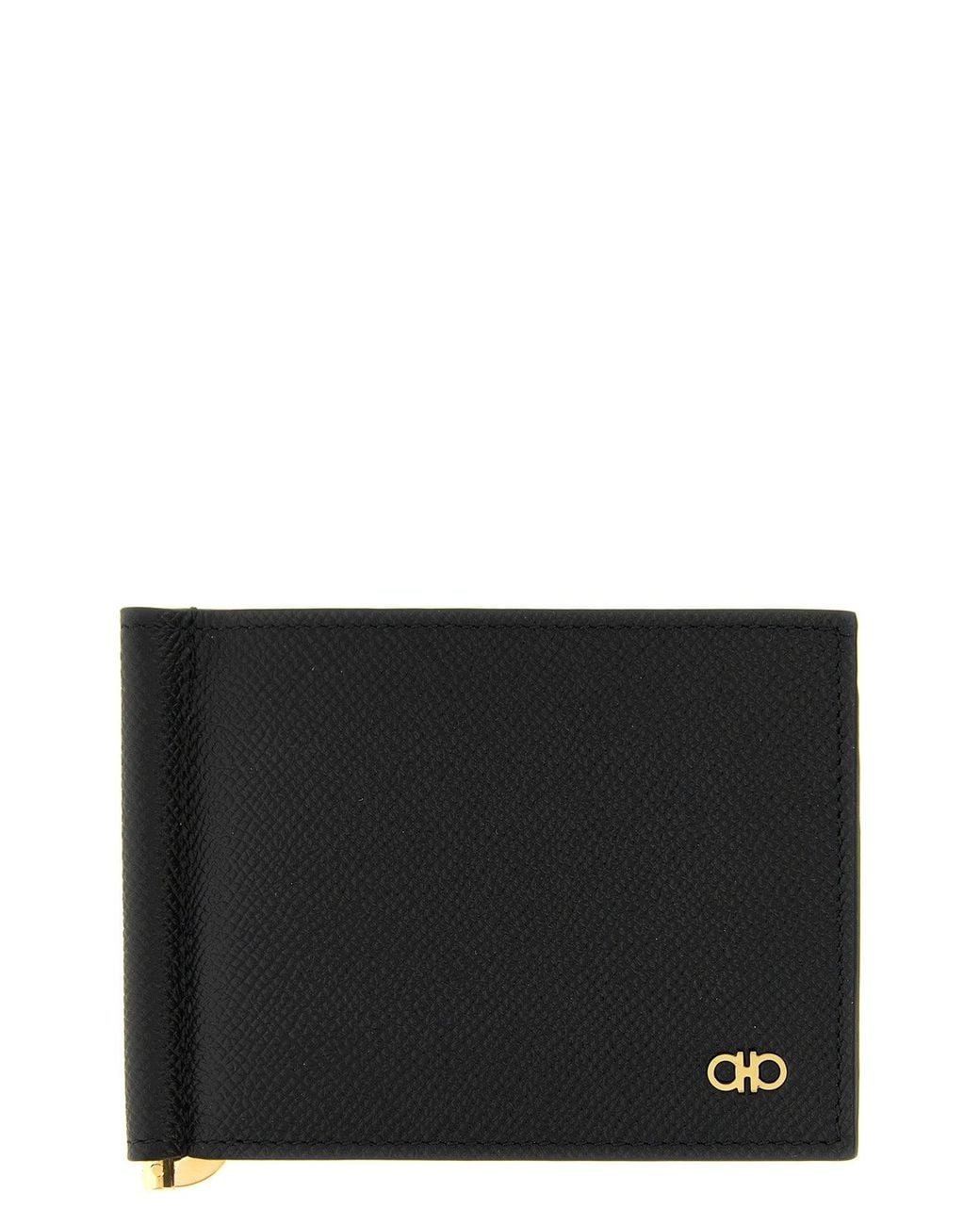 Ferragamo Black Gancini Wallet With Money Clip for men