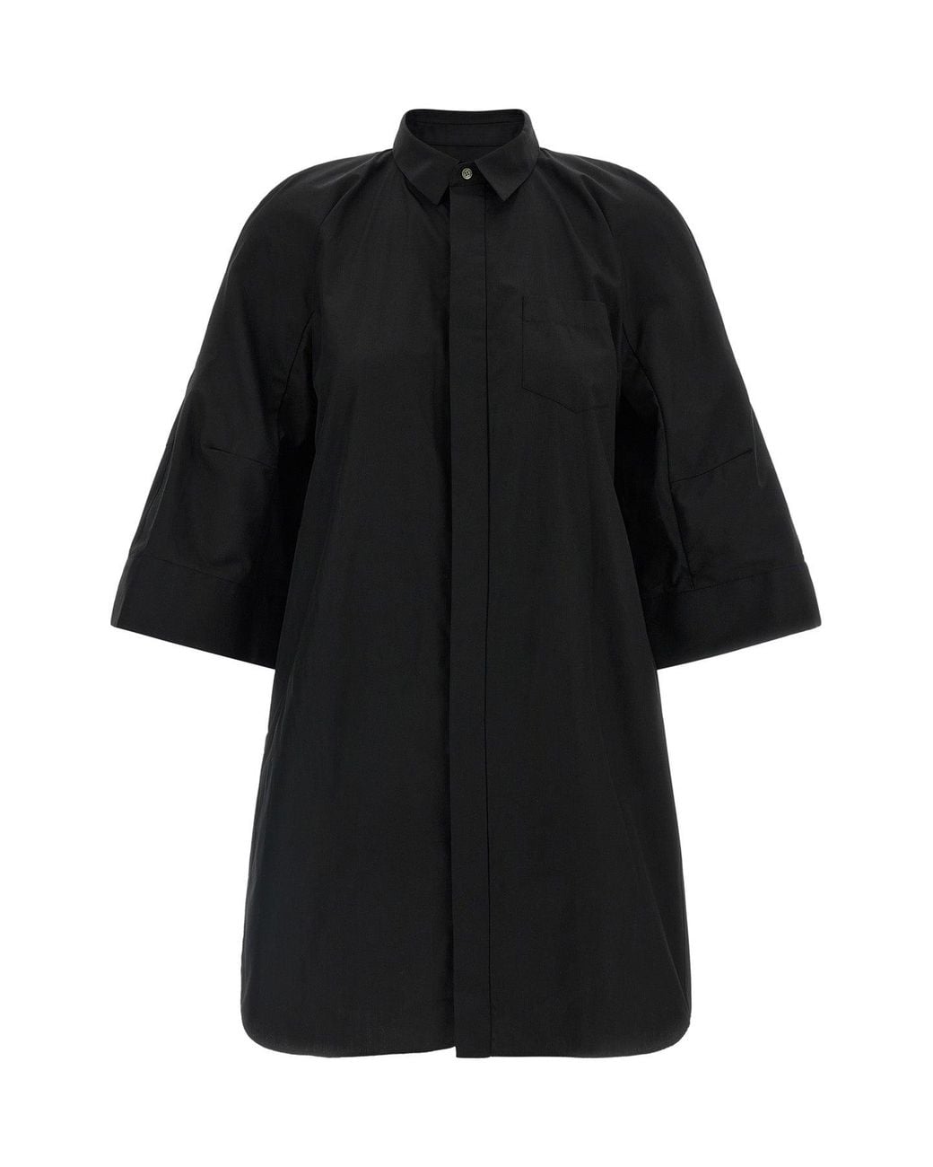 Sacai Black Shirt Dress With Voluminous Sleeves