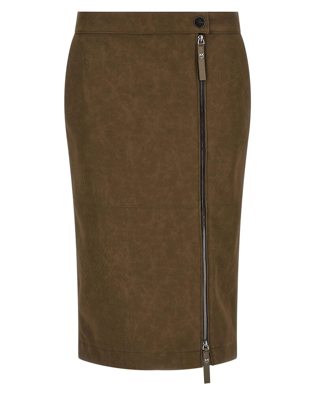 Pinko Green Montiano Nubuck-Effect Midi Skirt