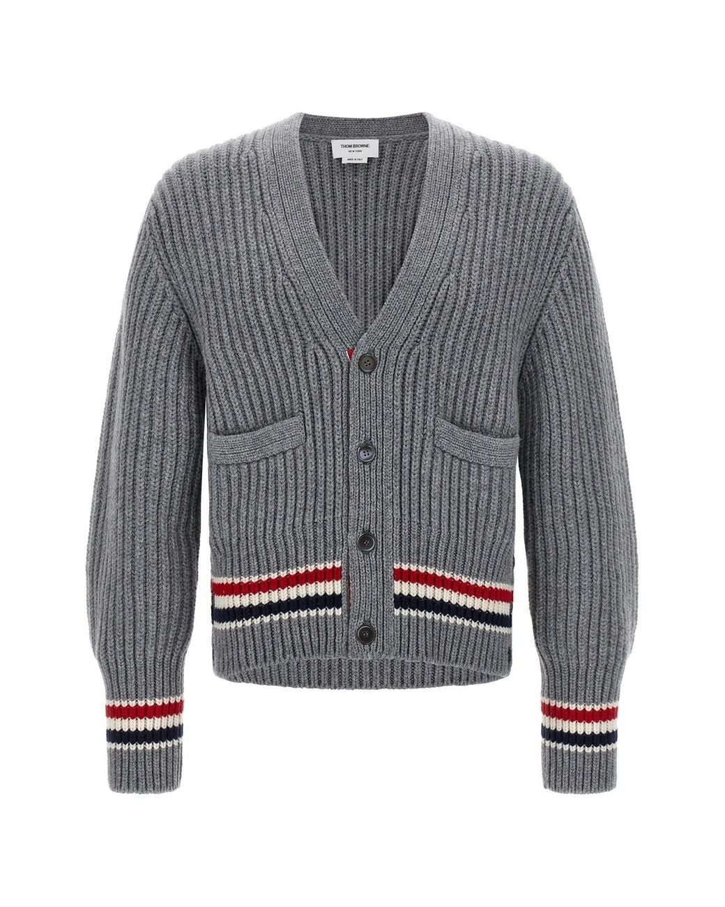 Thom Browne Gray Cardigan 'Half Cardigan Stitch Classic V Neck' for men