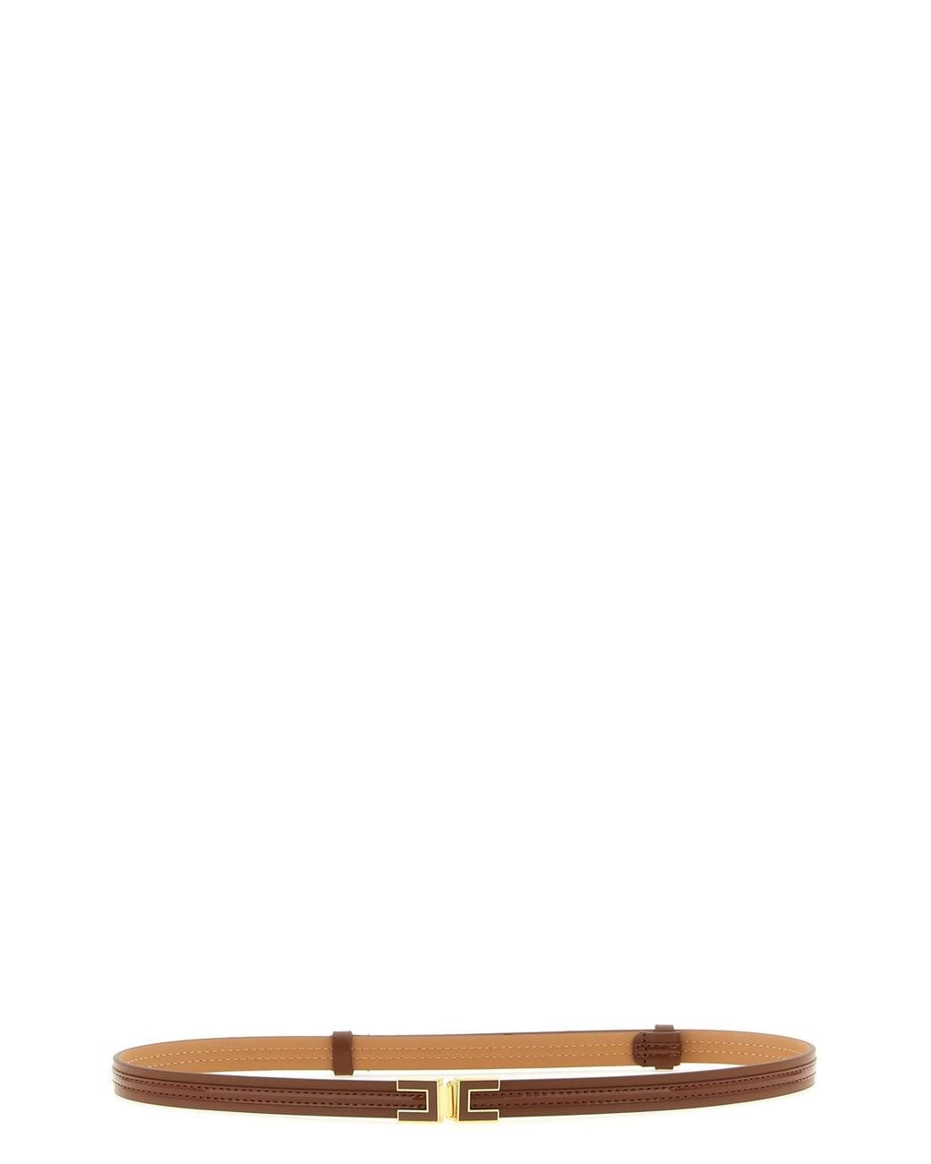 Elisabetta Franchi Brown Thin Belt With Logo Buckle