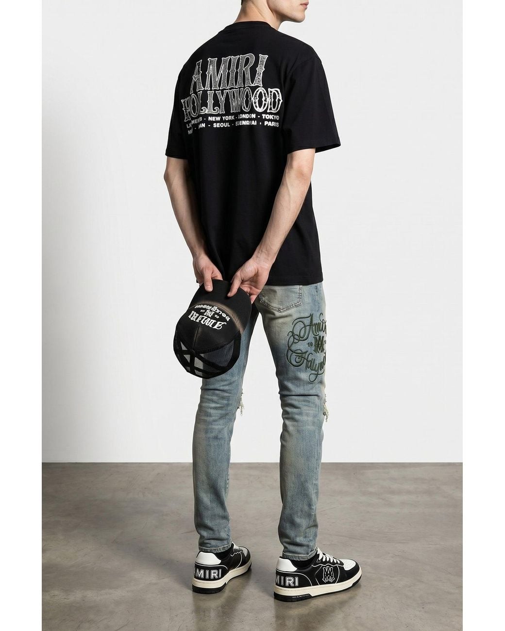 Amiri Blue Jeans With Ribbed Moto Patches for men