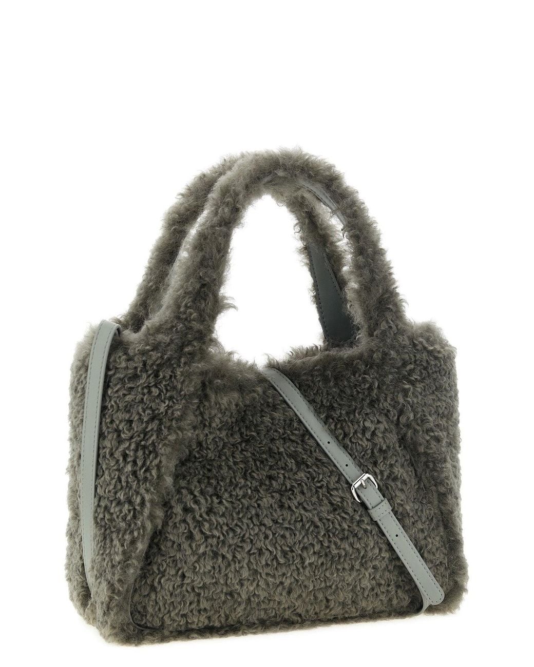 Stella McCartney Gray Logo Faux Shearling Tote
