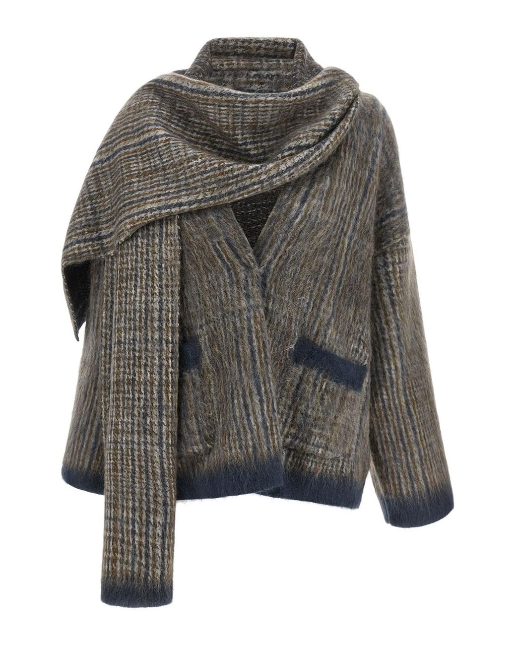 Brunello Cucinelli Gray Cardigan With Scarf