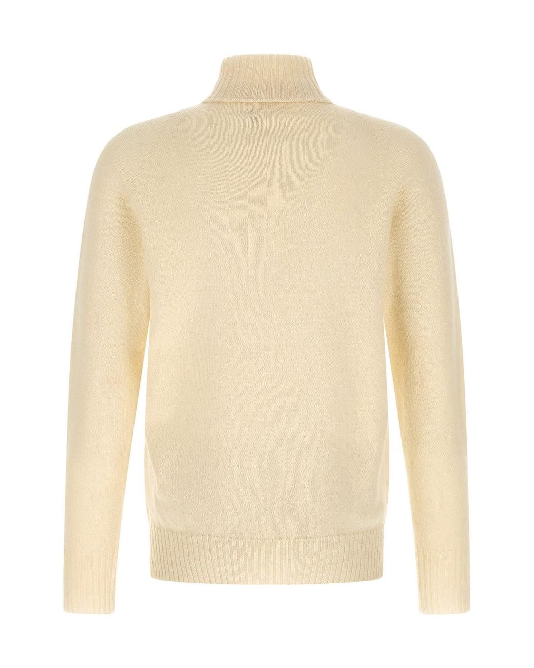 Ma'ry'ya Natural Turtleneck Sweater With Side Slits for men