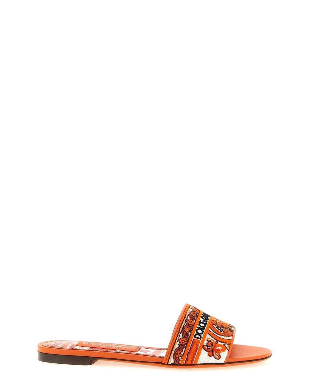 Dolce & Gabbana Orange Bianca Slide With Logo Embroidery