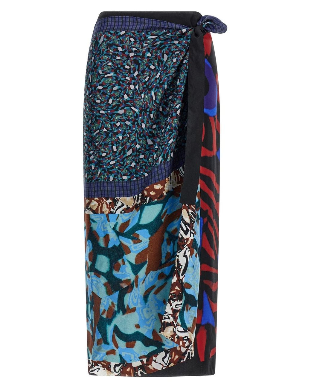 Dries Van Noten Blue Silk Wrap Skirt With Patchwork Print