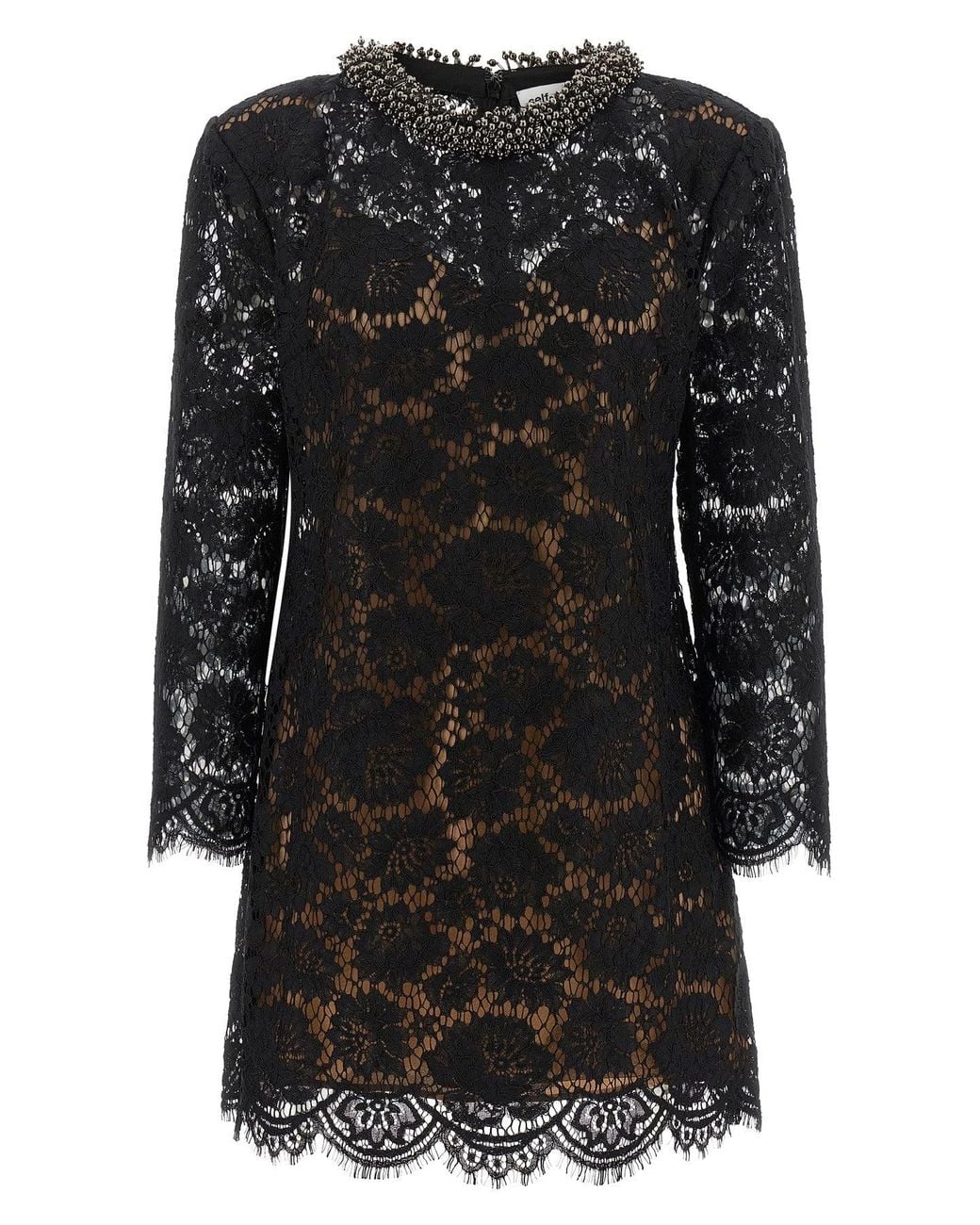 Self-Portrait Black Self-Portrait Lace Mini Dress With Embellished Neckline