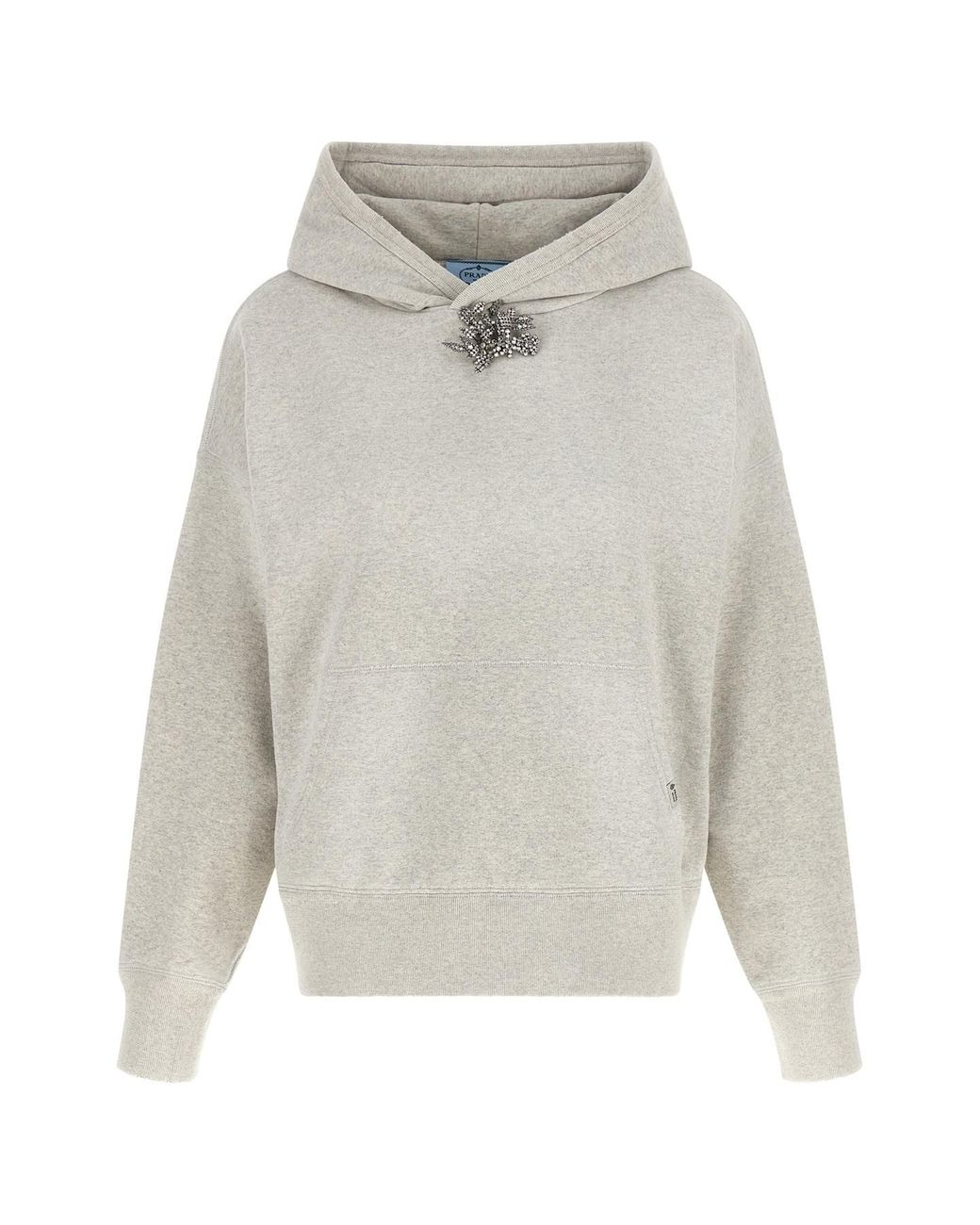 Prada White Sweatshirt With Jewel Pin