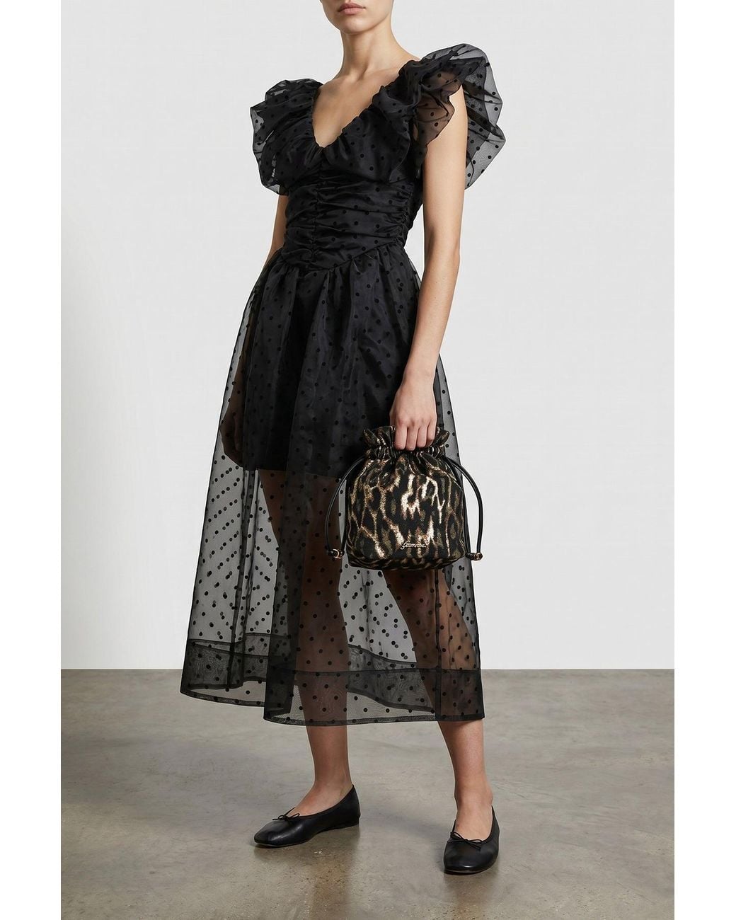 Ganni Black Bucket Bag With Metallic Jacquard