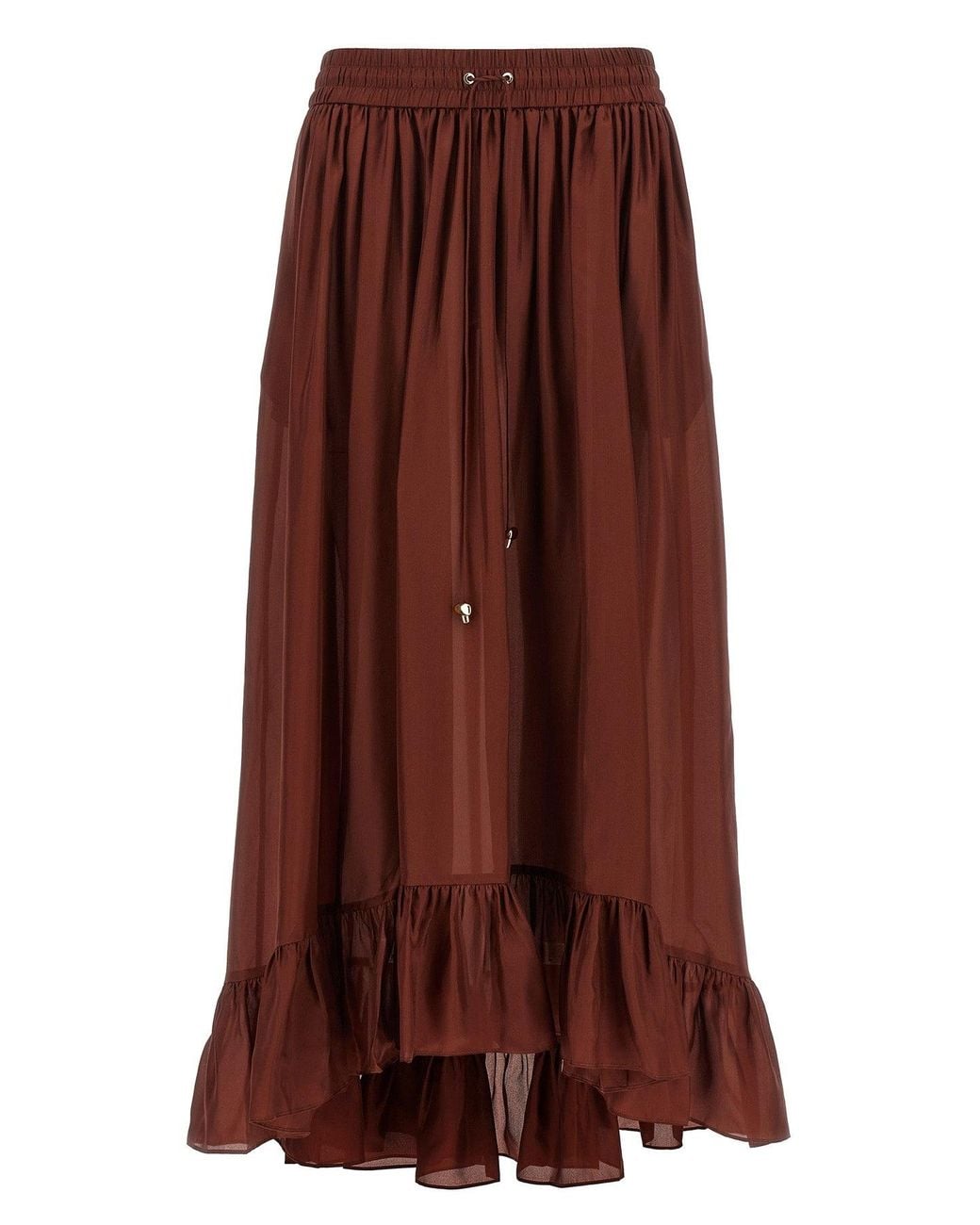 Zimmermann Brown Silk Maxi Skirt With Ruffled Hem