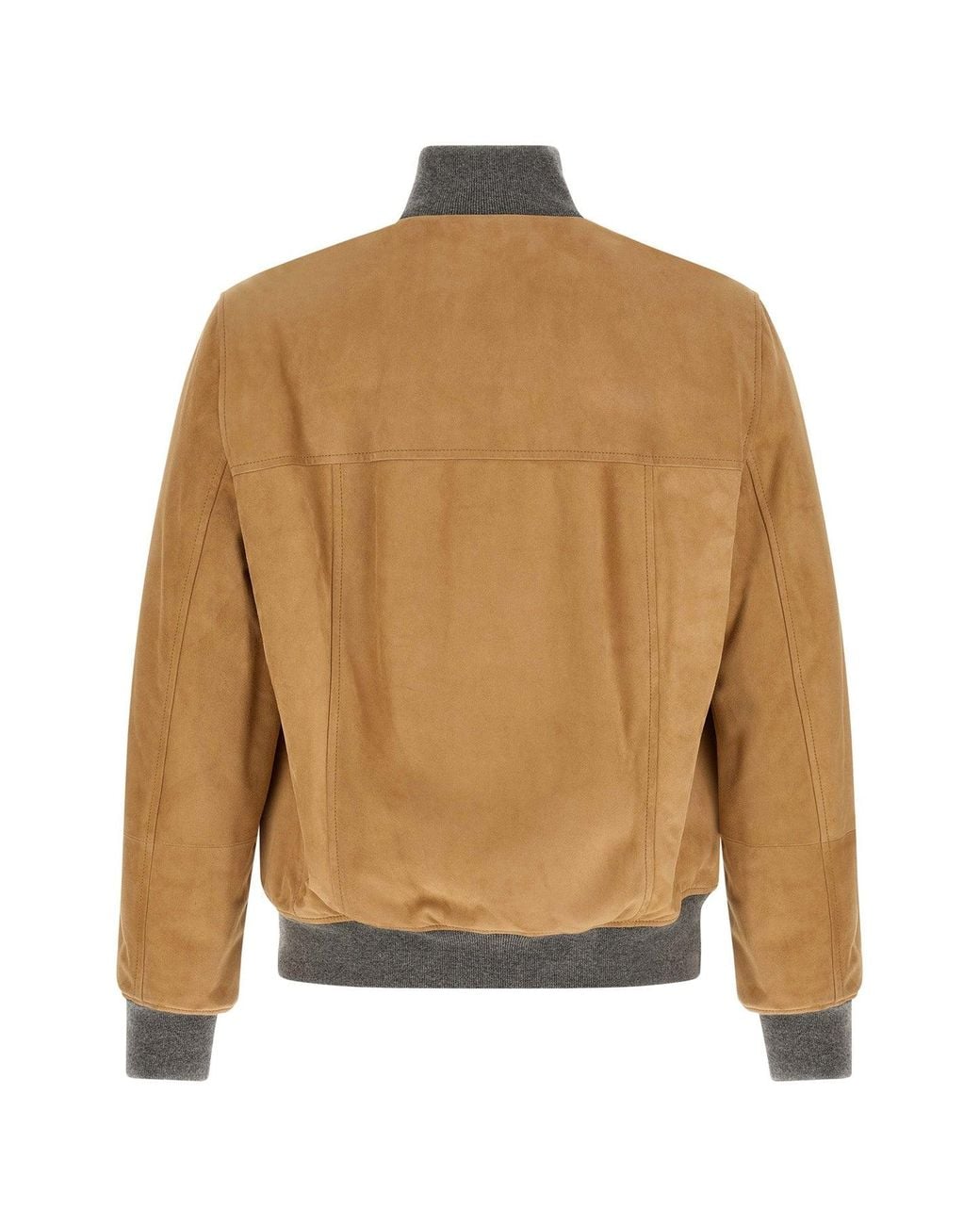 Brunello Cucinelli Natural Padded Suede Bomber Jacket for men