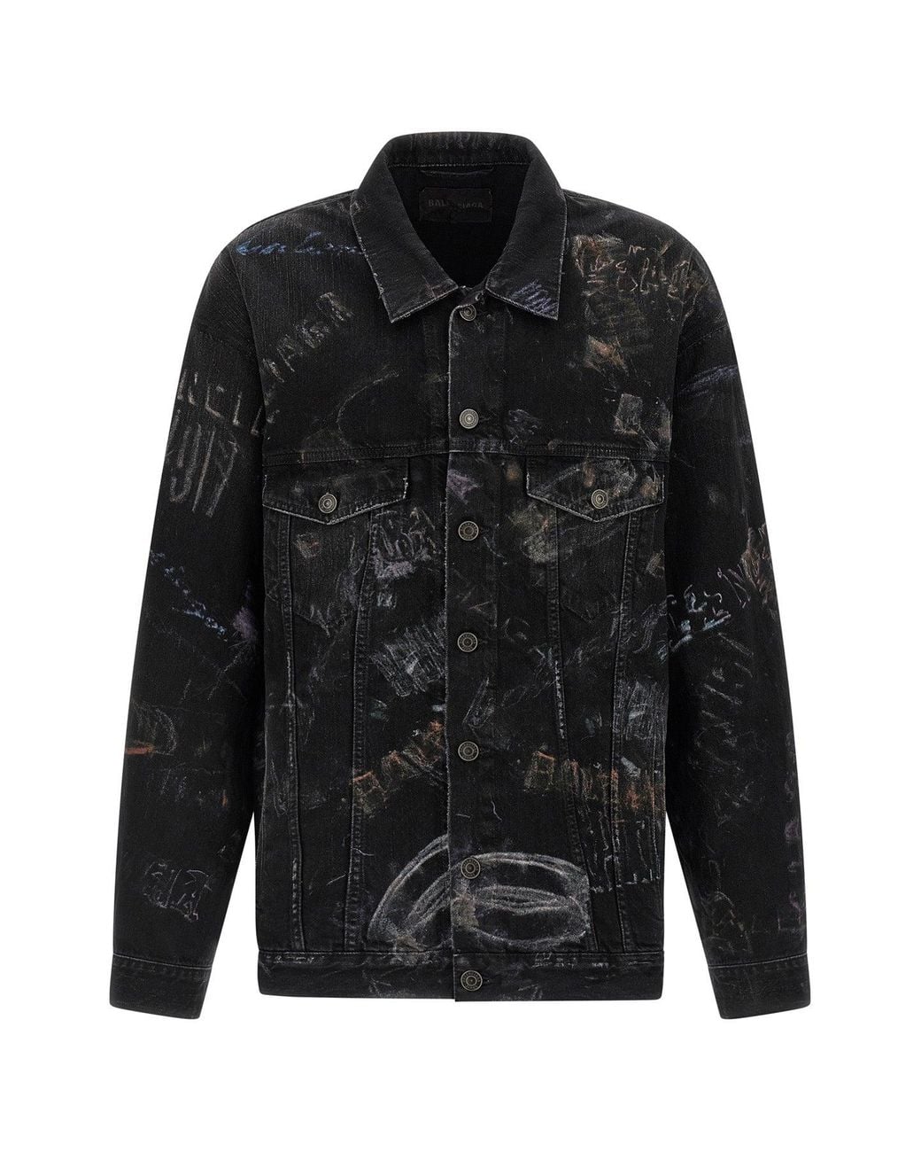 Balenciaga Black Oversized Denim Jacket With Graffiti Print for men