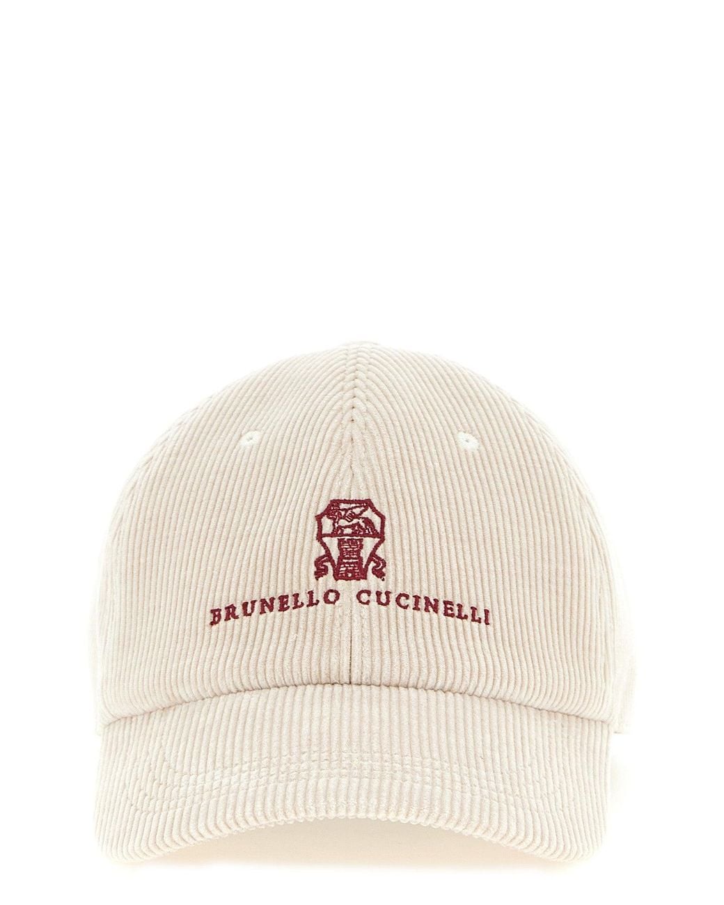 Brunello Cucinelli Natural Corduroy Cap With Embroidered Heraldic Logo for men