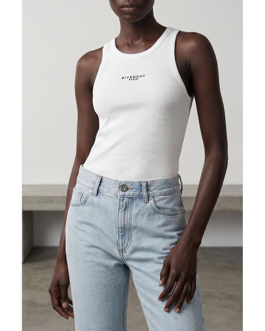 Givenchy White Ribbed Cotton Sleeveless Top