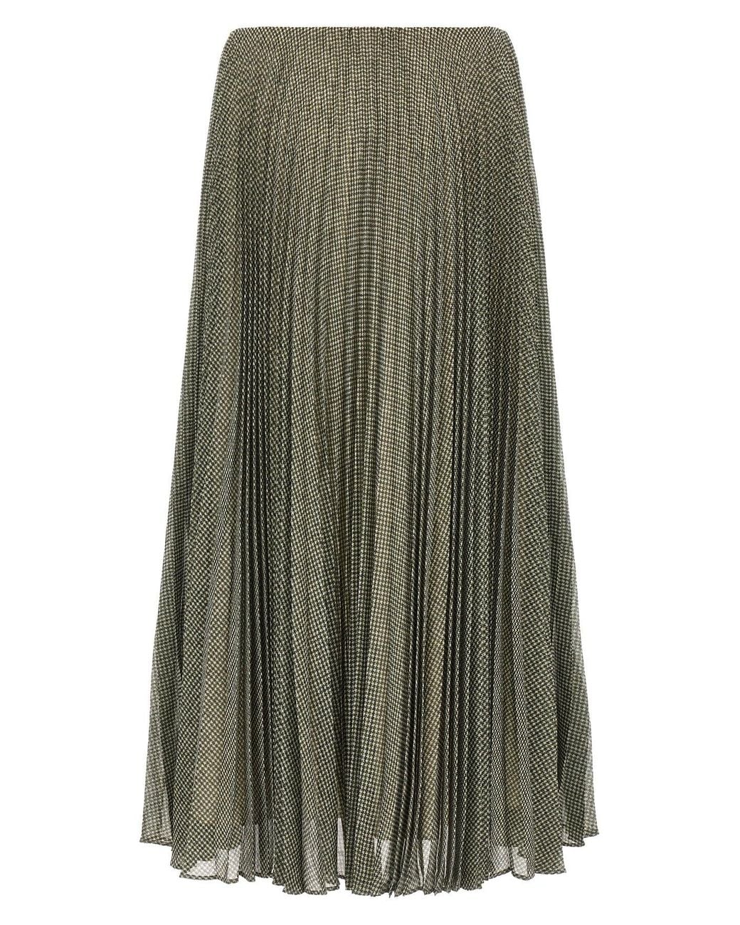 Vince Green Pleated Houndstooth Midi Skirt