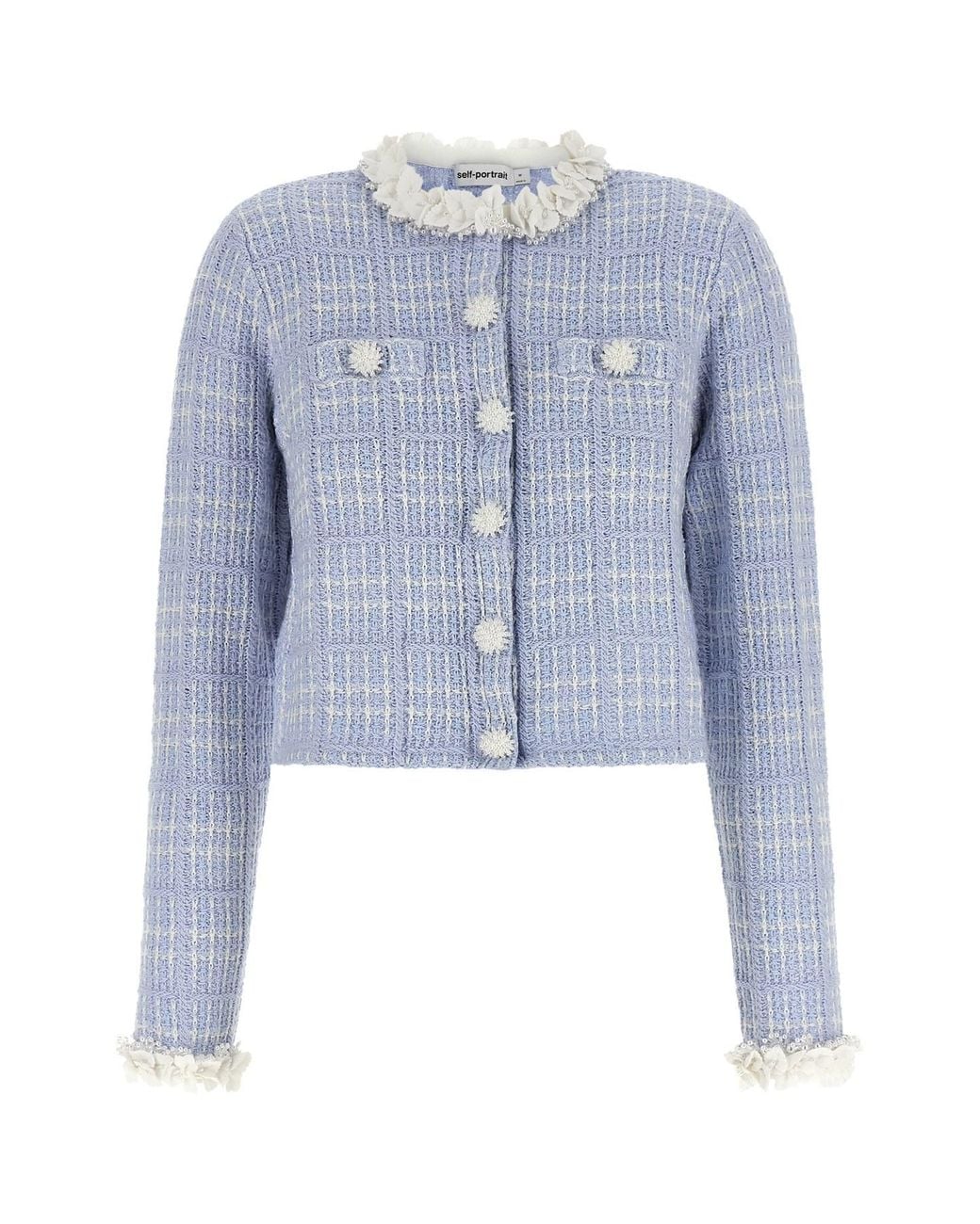 Self-Portrait Blue Check Knit Jacket