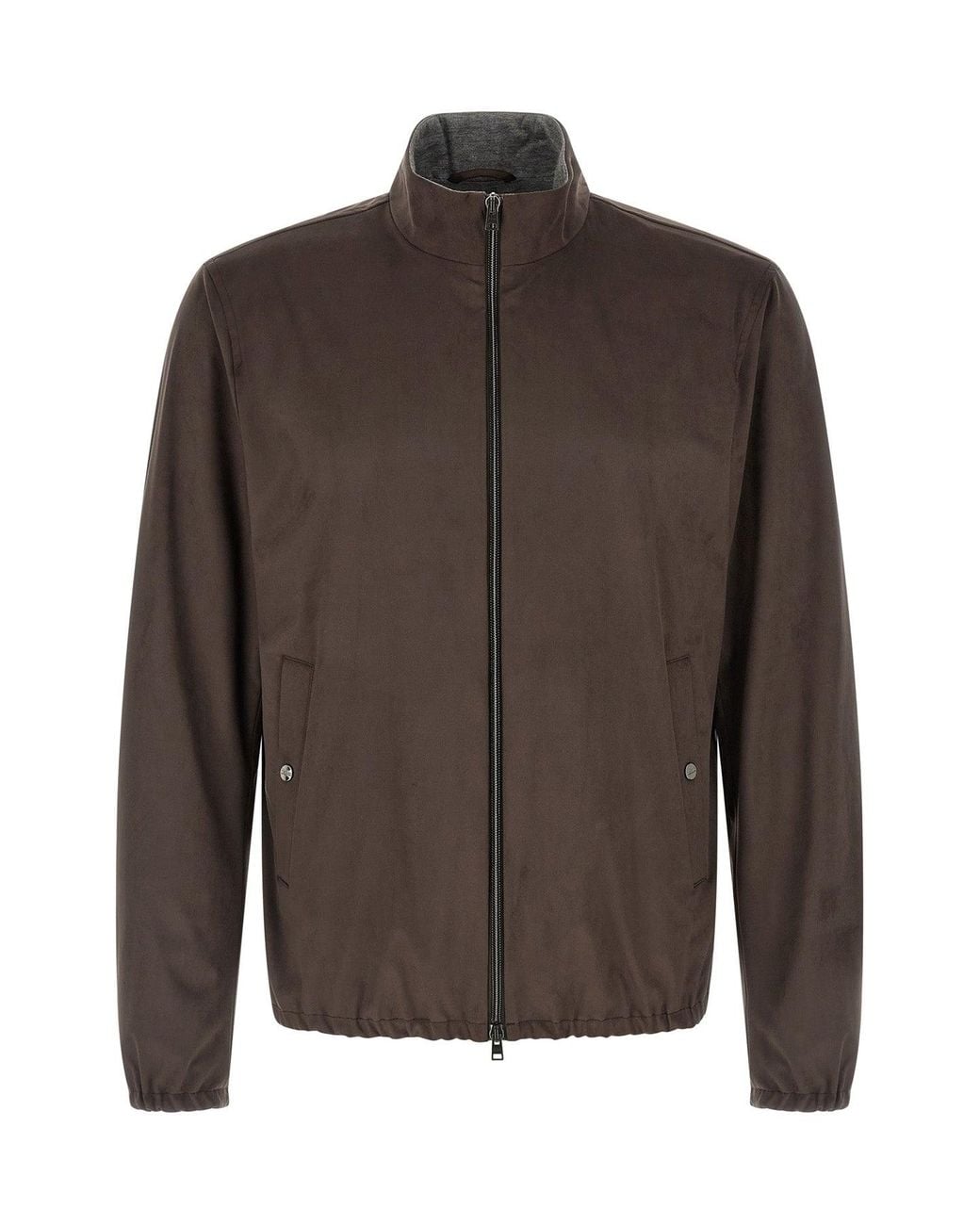 Herno Brown Suede-Effect Jacket With Metal Details for men