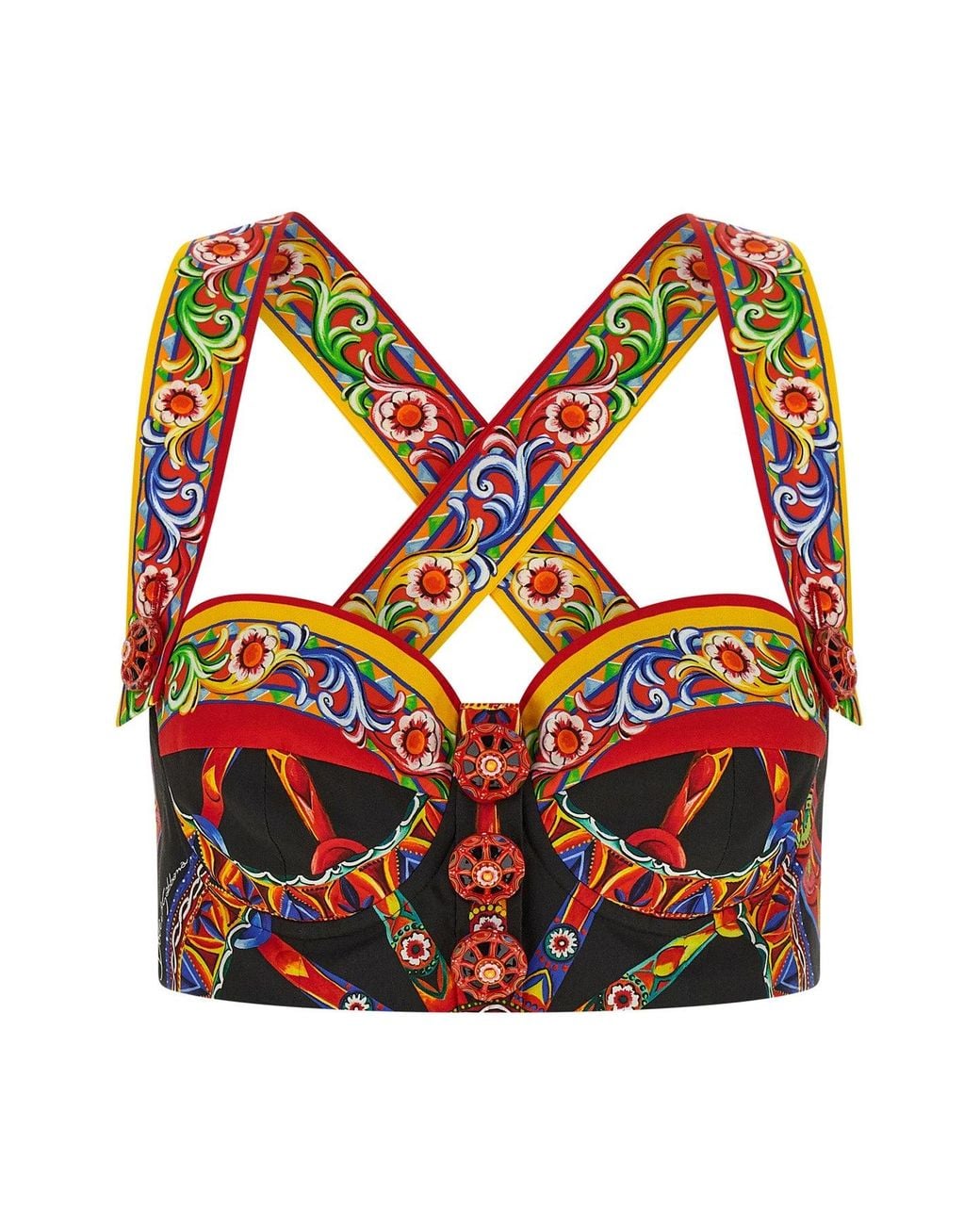 Dolce & Gabbana Red Carretto Print Bustier Top