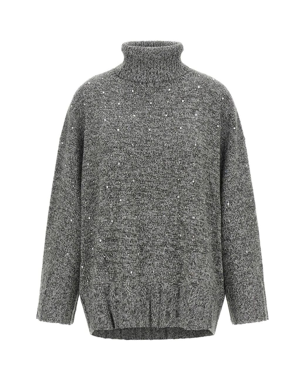 Pinko Gray Crystal-Embellished Turtleneck