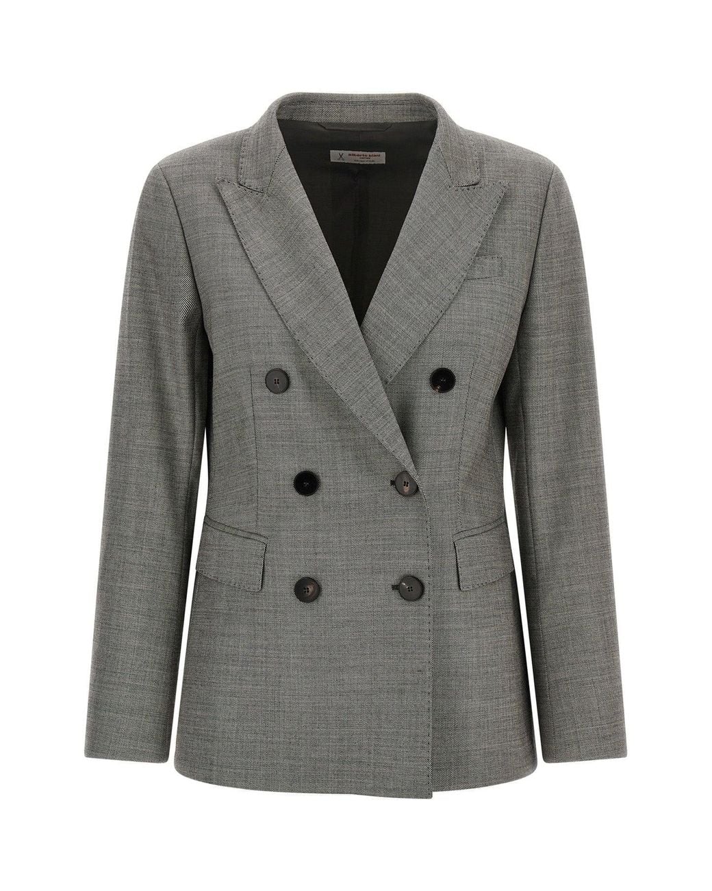 Alberto Biani Black Double-Breasted Birdseye Blazer With Pick Stitching