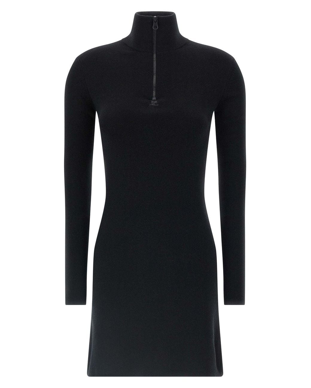 Courreges Black Dress 'Zipped Mockneck Dress'
