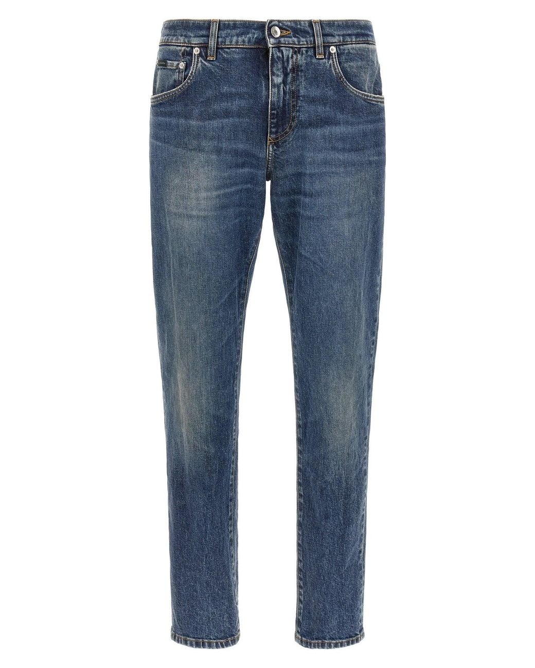 Dolce & Gabbana Blue Slim Fit Jeans With Logo Plaque for men