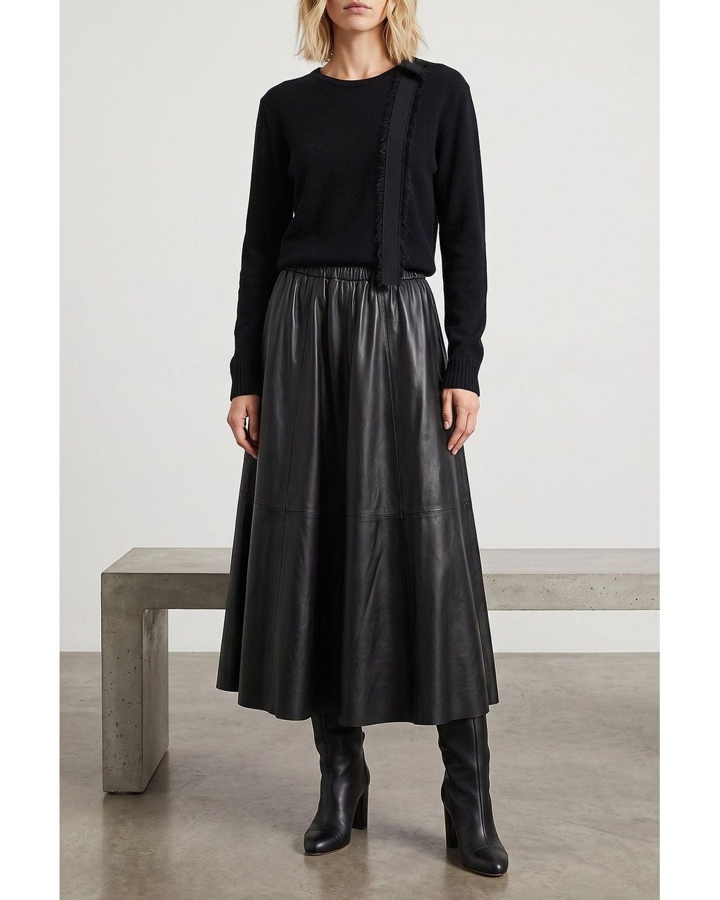 Alberta Ferretti Black Frayed Ribbon Cashmere Sweater