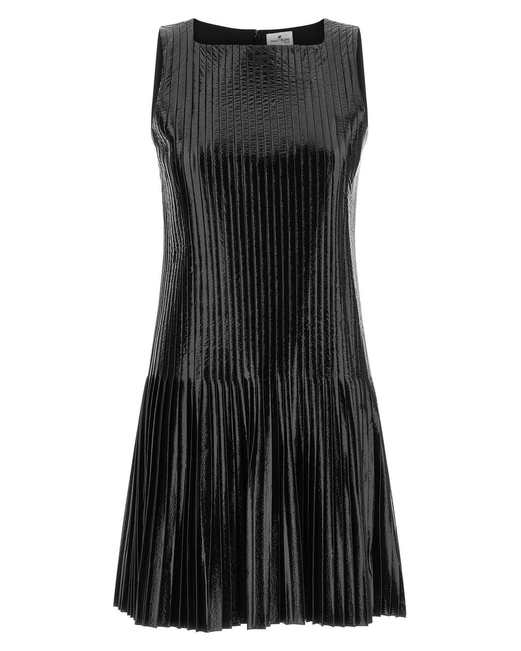 Courreges Black Pleated Vinyl Dress