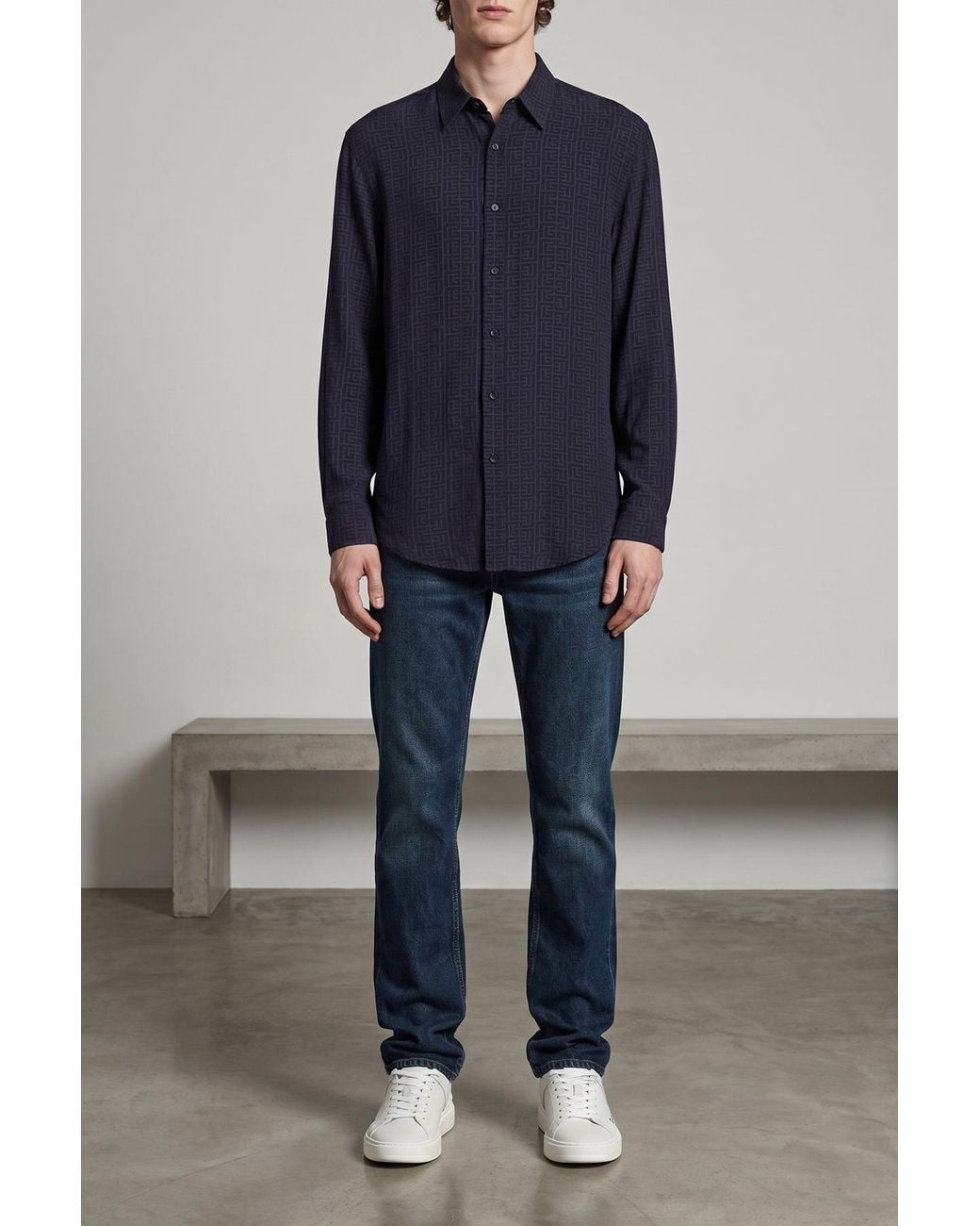 Balmain Blue Shirt With Labyrinth Monogram Jacquard for men