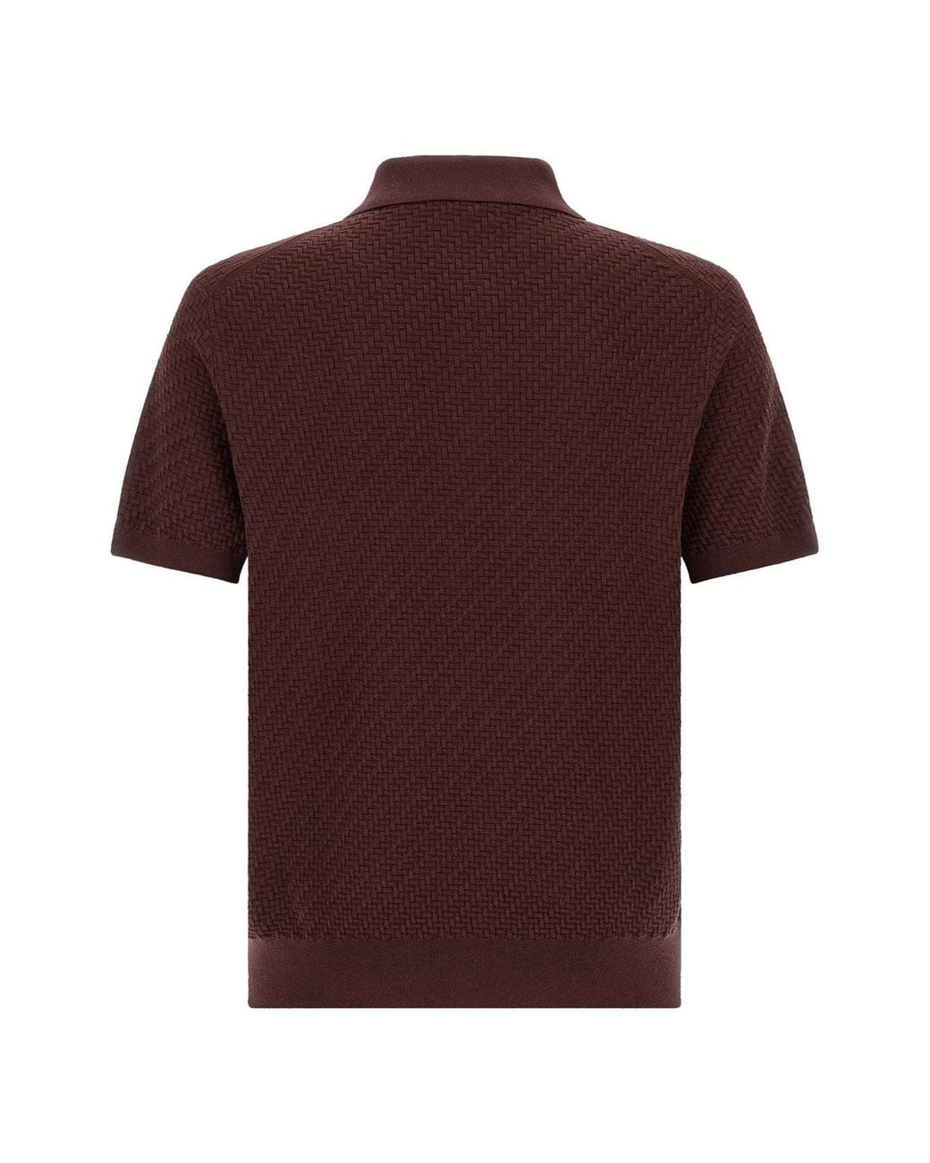 Brioni Brown Short-Sleeved Polo With Basketweave Texture for men