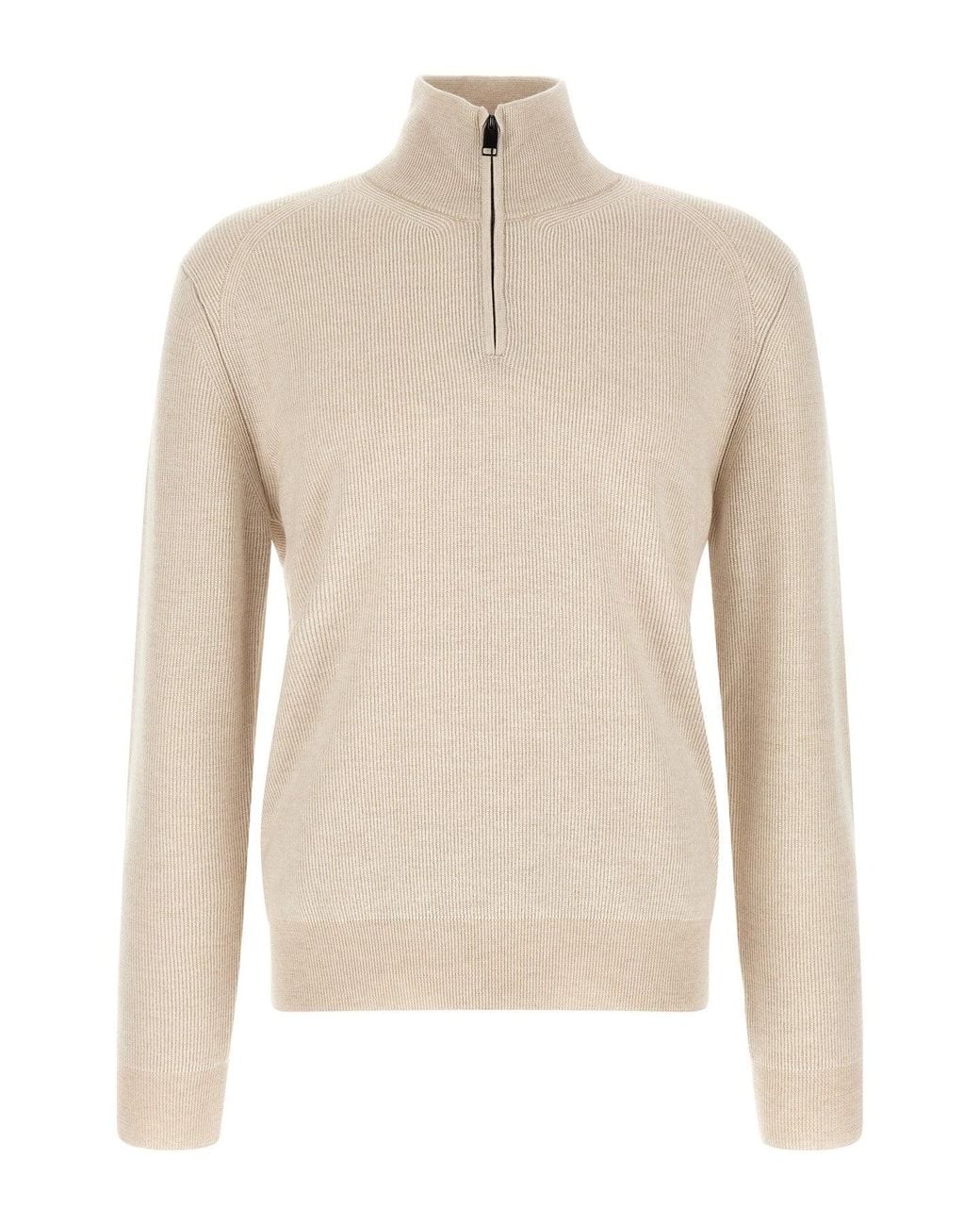 Brioni Natural Ribbed Half-Zip Sweater for men