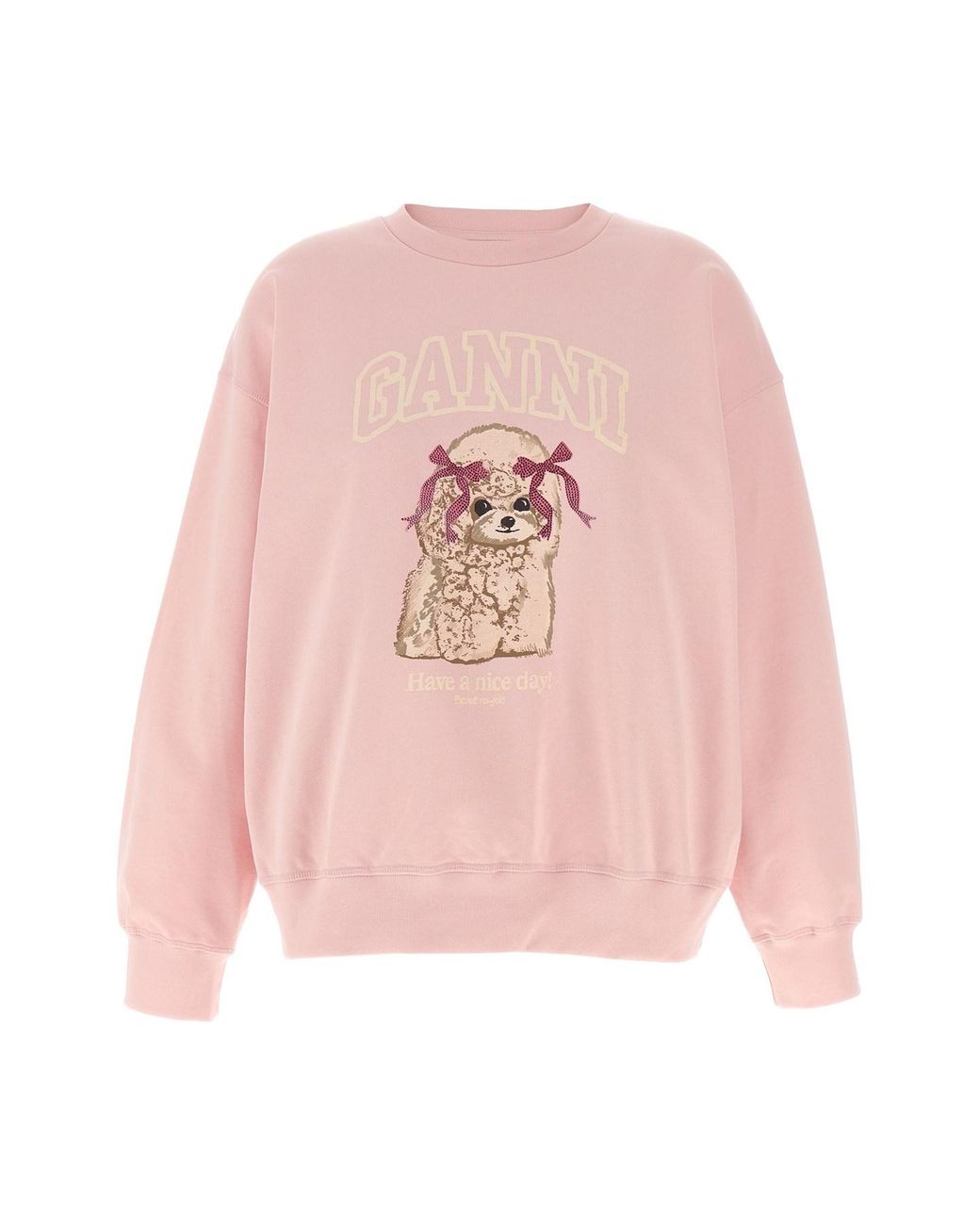 Ganni Pink Front Print Sweatshirt