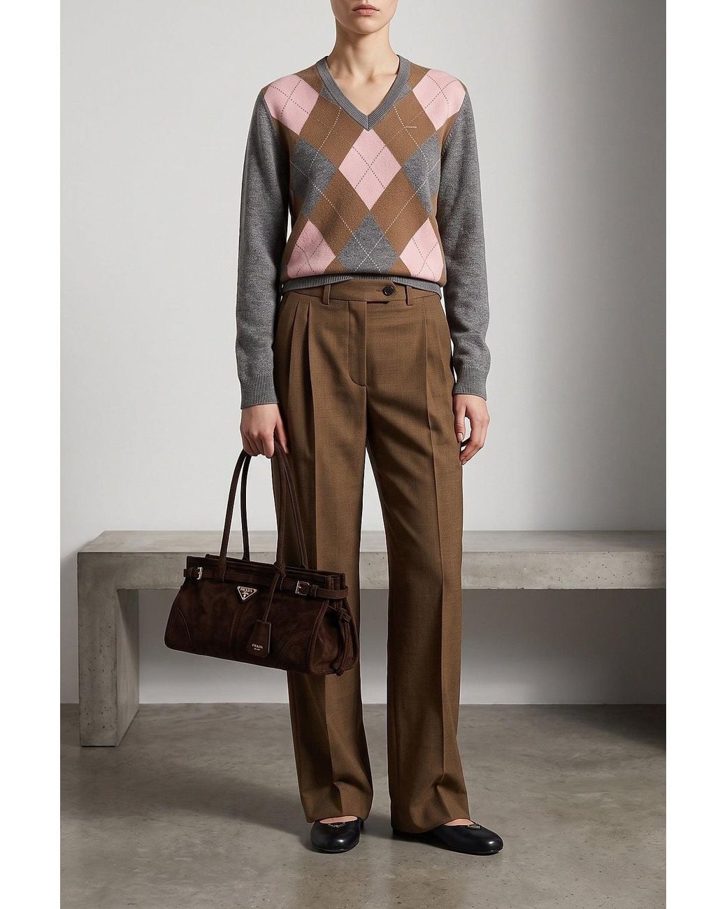 Prada Gray Argyle Pullover