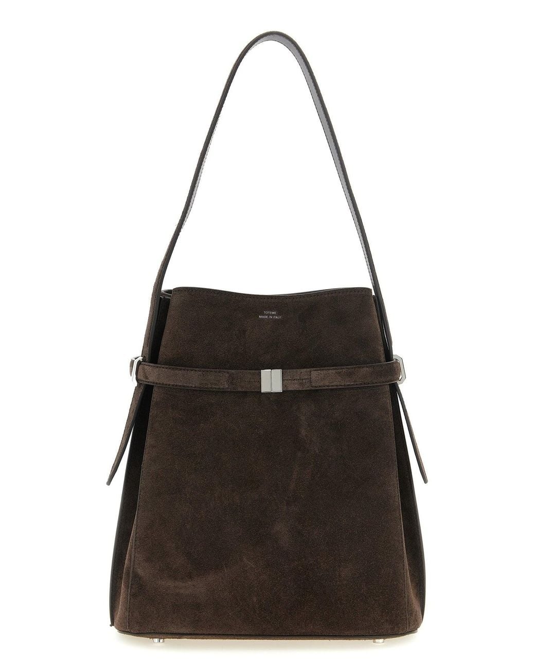 Totême Black Suede Bucket Bag With Belted Detail