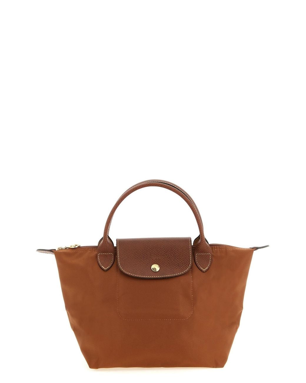 Longchamp Brown Top Handle Bag With Leather Details