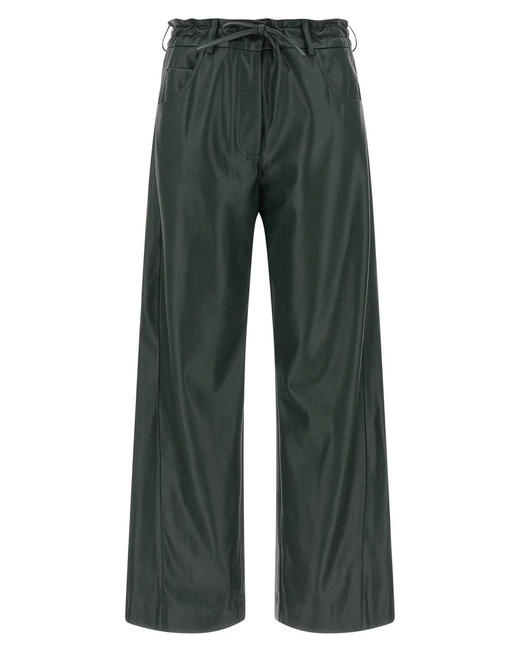 Nude Green Faux Leather Trousers