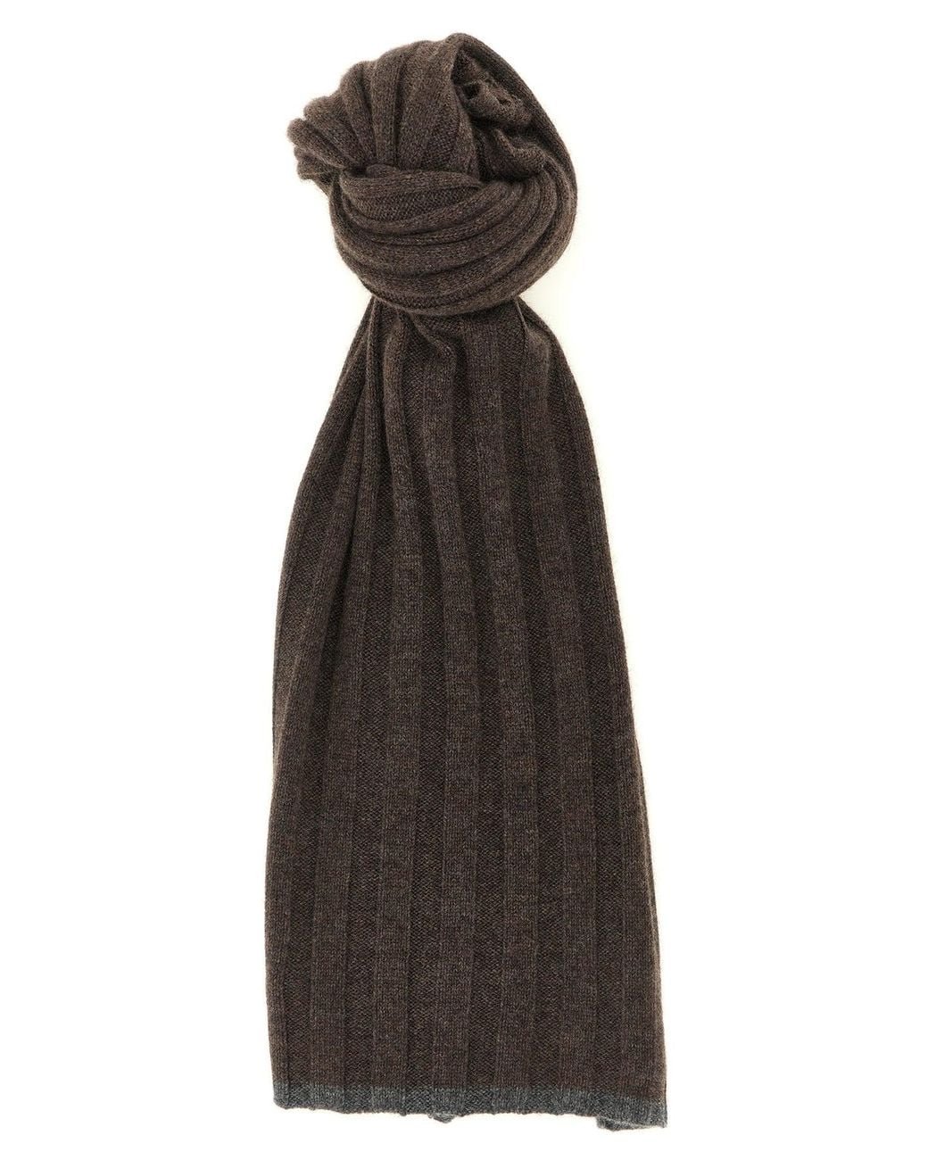Brunello Cucinelli Black Ribbed Cashmere Knit Scarf for men