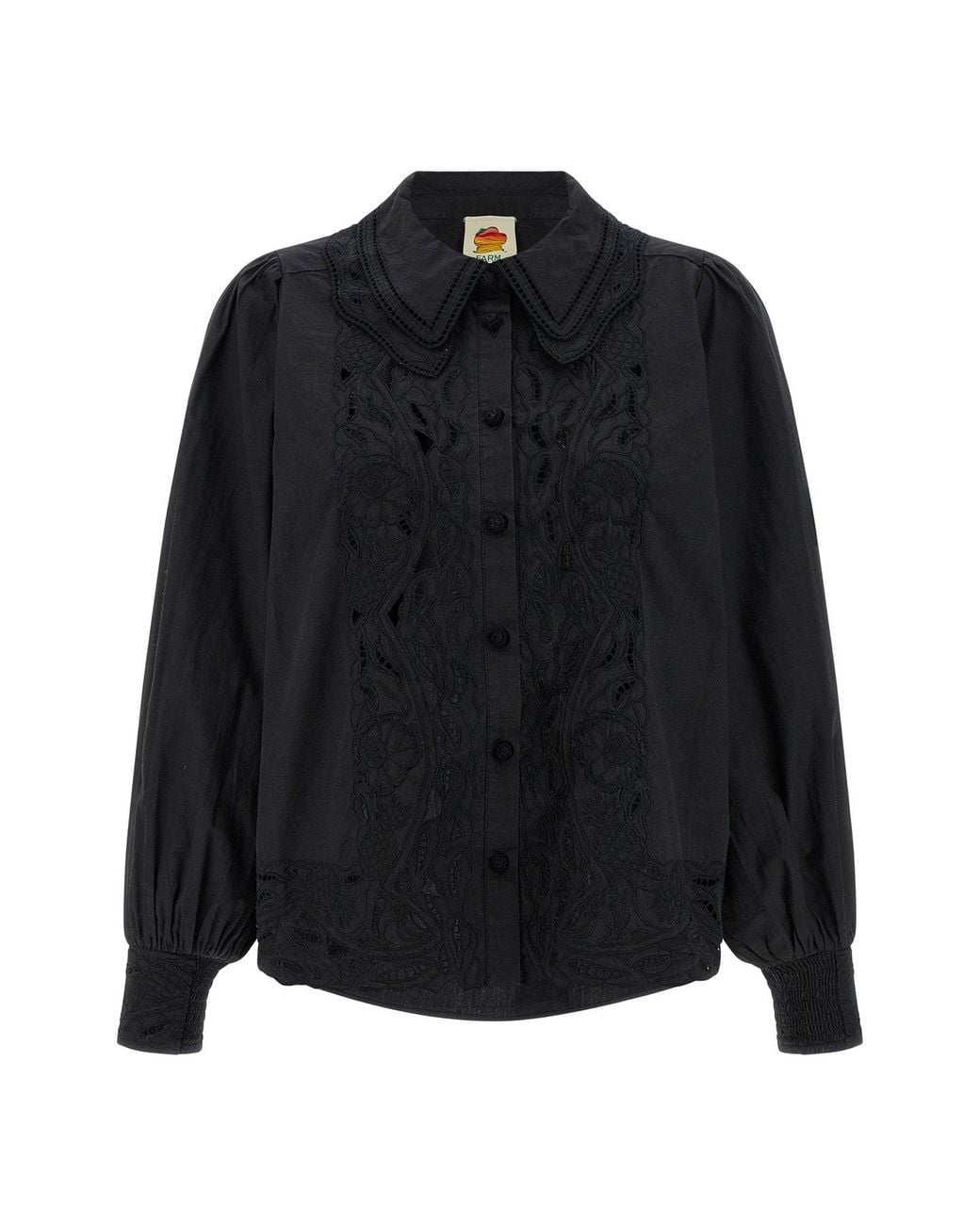 Farm Rio Black Blouse With Tonal Embroidery
