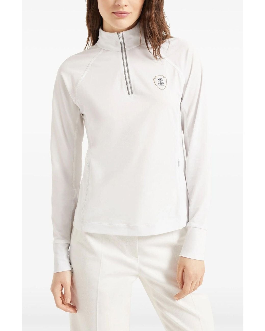 Brunello Cucinelli White Precious Half-Zip Top