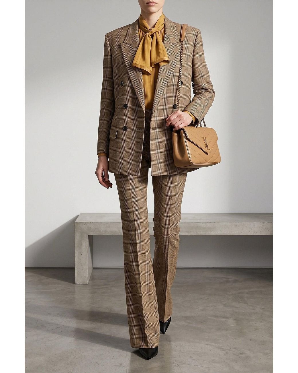 Saint Laurent Brown Lavallière-Neck Silk Blouse