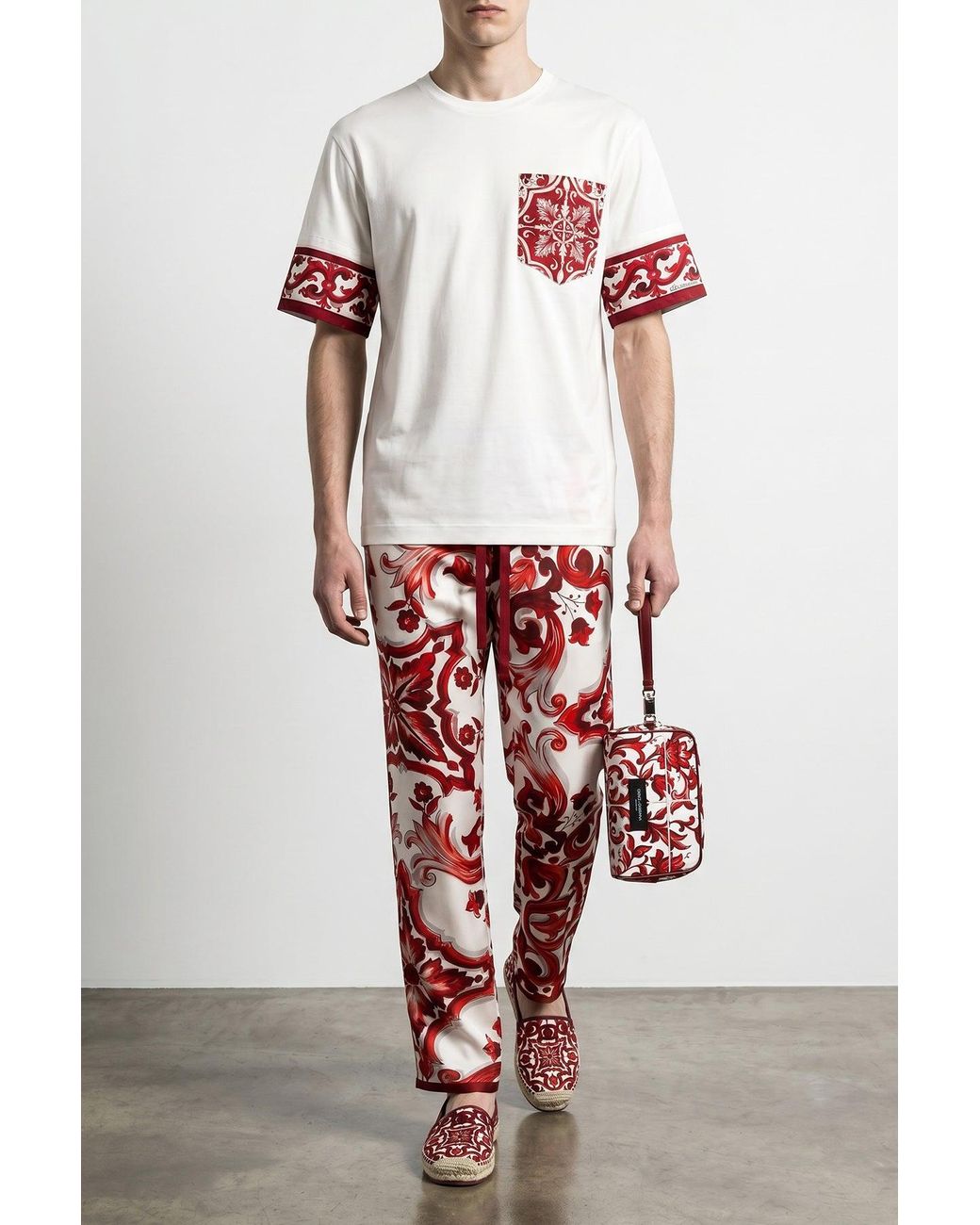 Dolce & Gabbana Red T-Shirt With Majolica Print for men