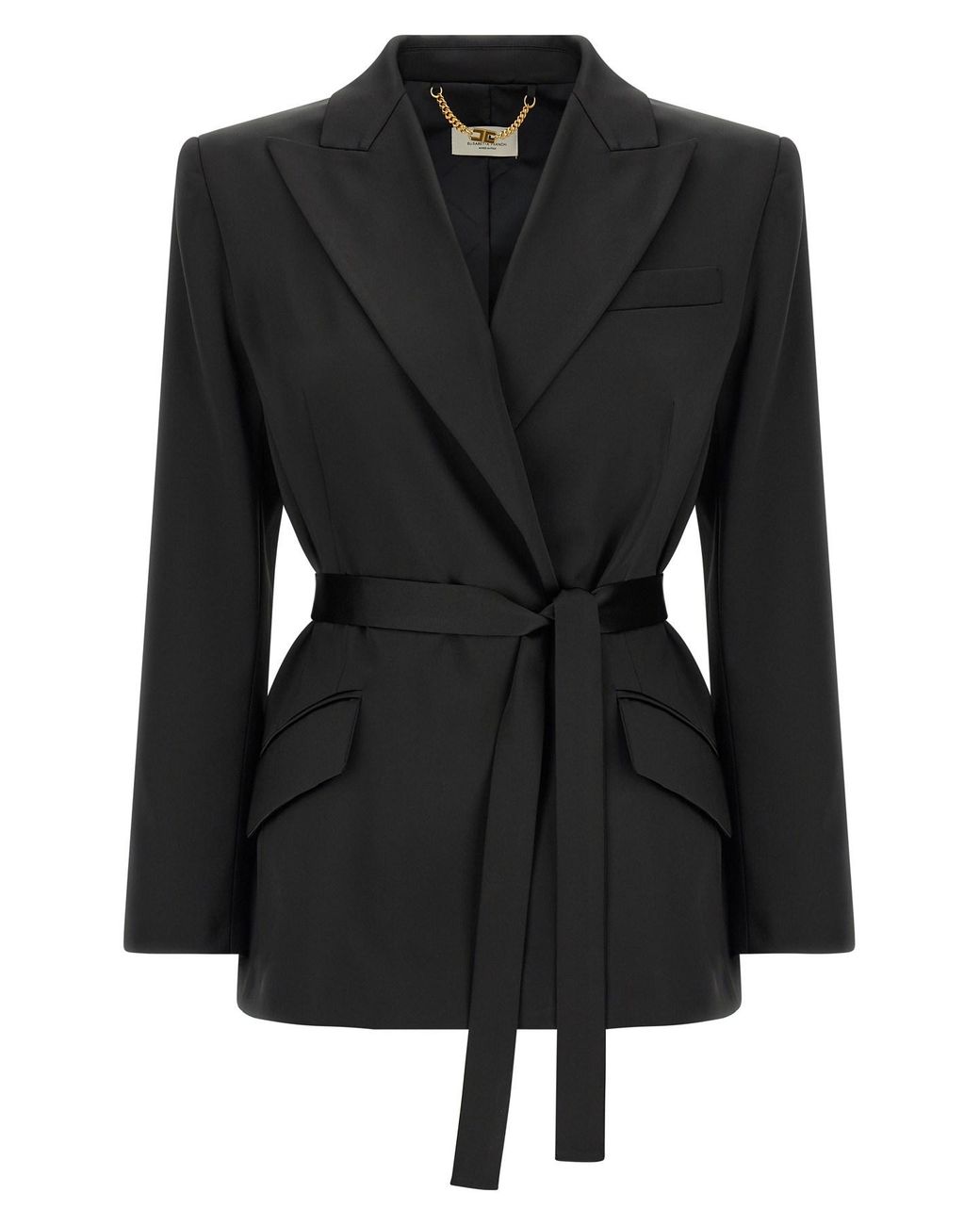 Elisabetta Franchi Black Stretch Satin Blazer