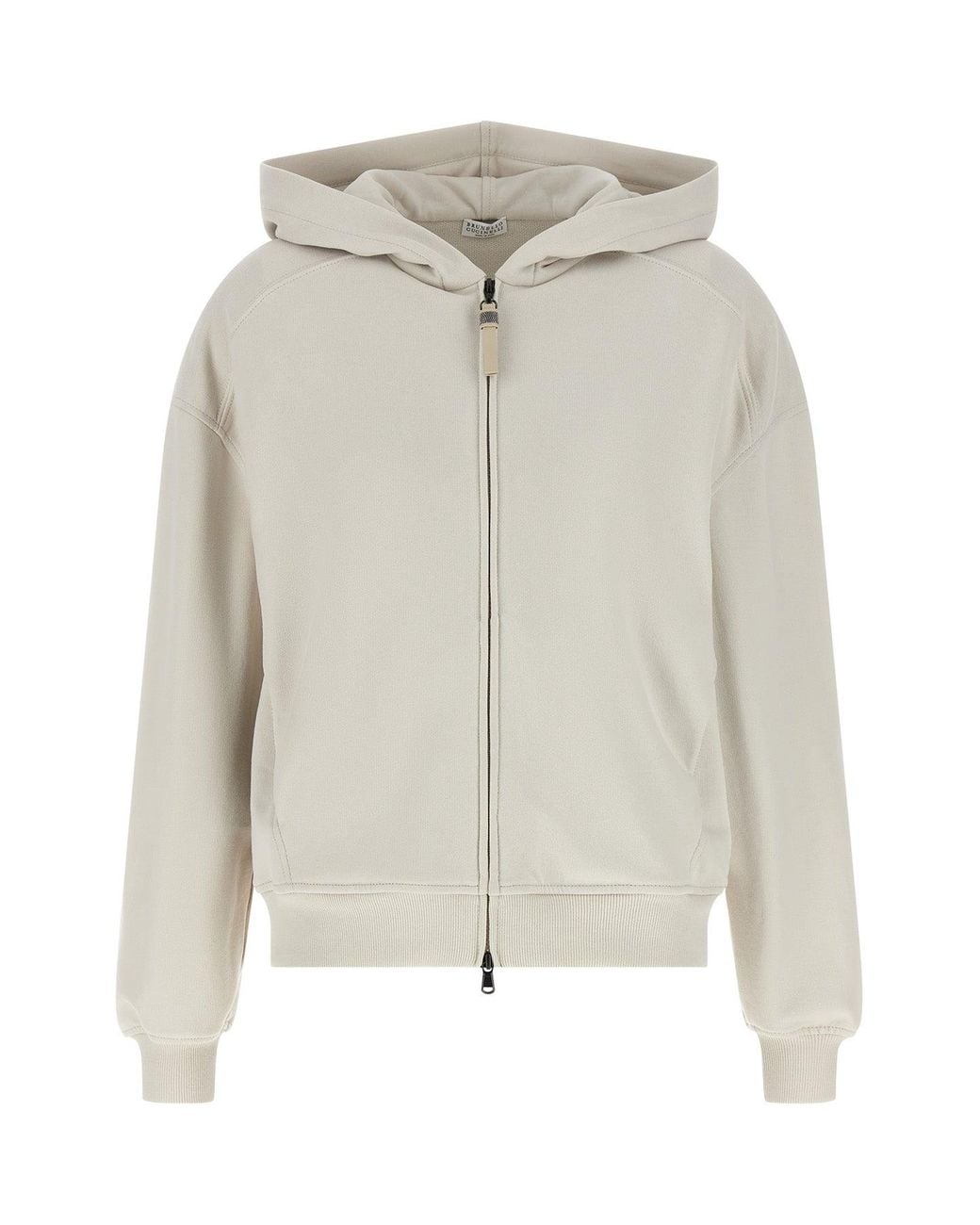 Brunello Cucinelli White Hoodie With Embellished Zipper Pull