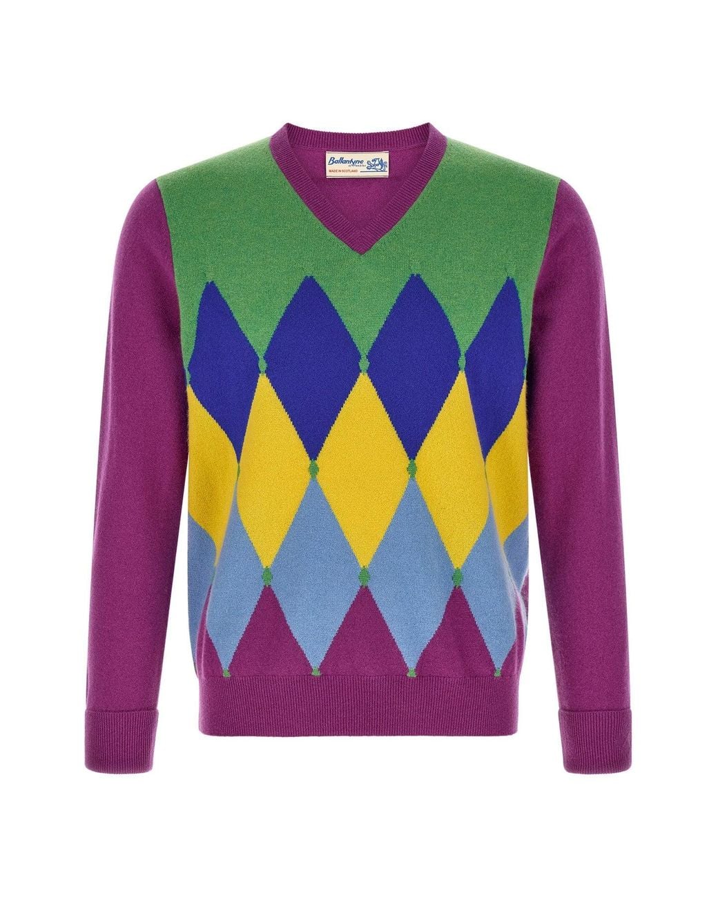 Ballantyne Pink 'Classic Diamond' Intarsia Knit Pullover for men