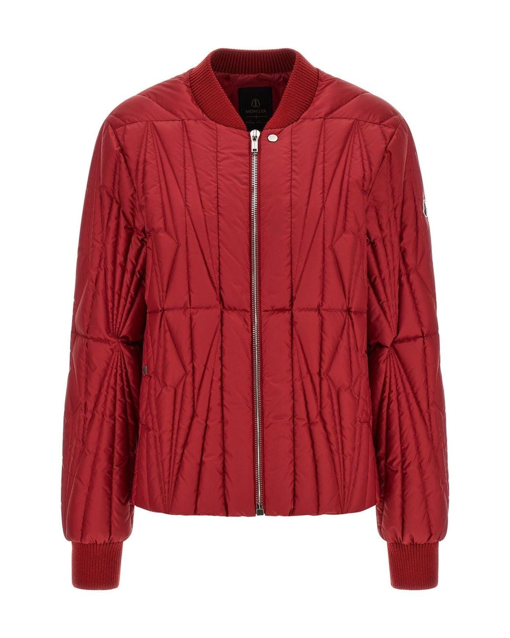 Rick Owens Red Puffer Jacket With Geometric Quilting