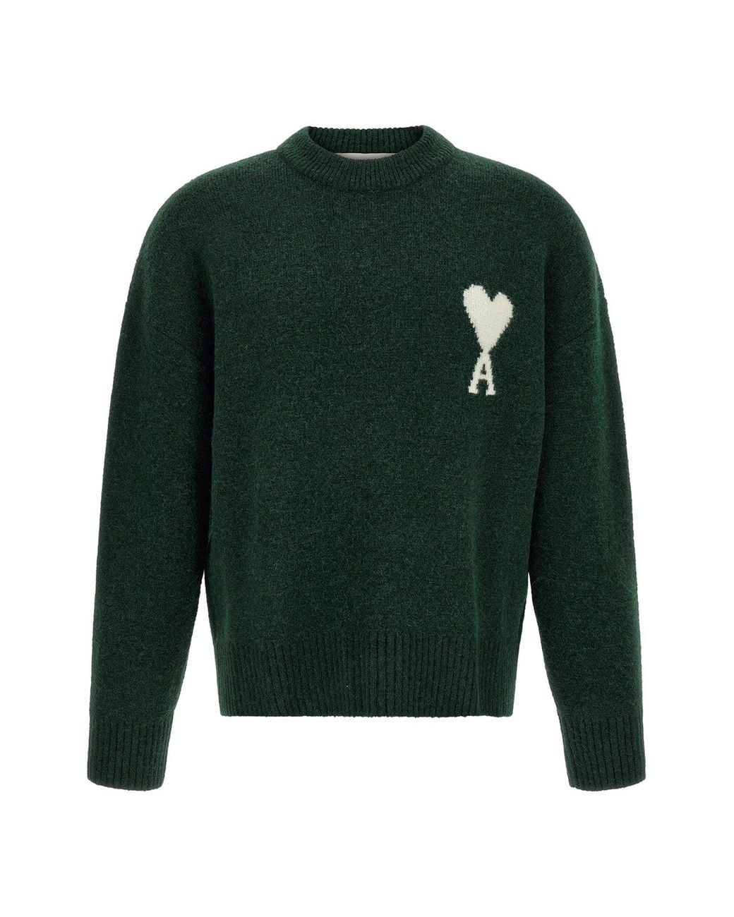 AMI Green Ami De Coeur Intarsia Crewneck Sweater for men