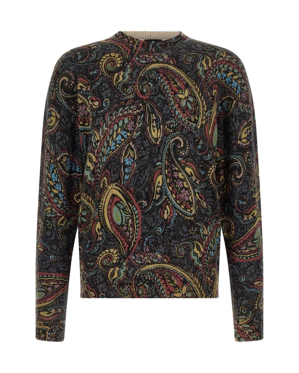 Etro Black Crewneck Sweater With Paisley Motif for men